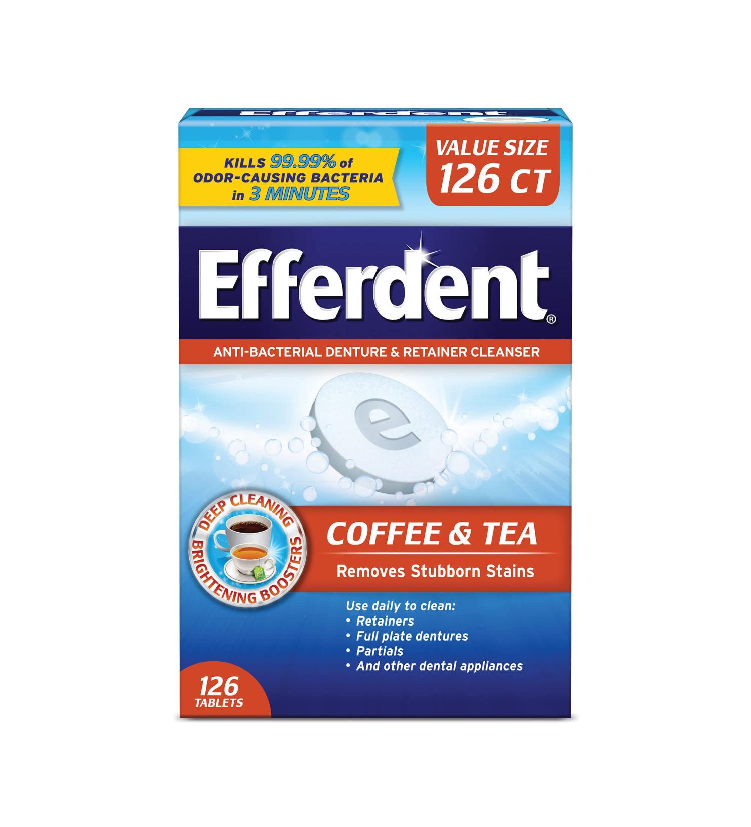 Efferdent Retainer & Denture Cleaner Tablets 126 Count - Coffee & Tea Formula - Buy Online on GoSupps.com