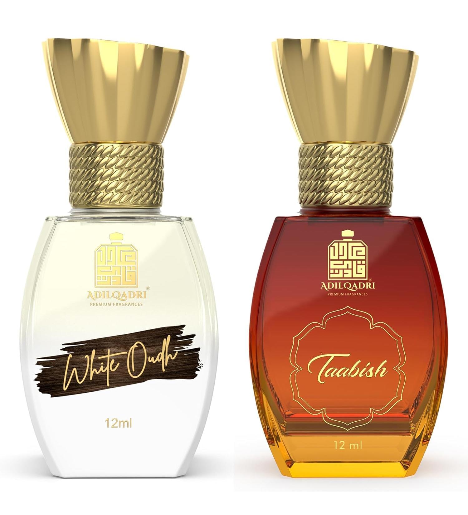 Adil-Qadri White Oudh & Taabish Attar Combo | Strong Masculine & Arabic Scent | Long Lasting Alcohol-Free Roll-On Attar For Men & Women | Pack of 2-12ML Each