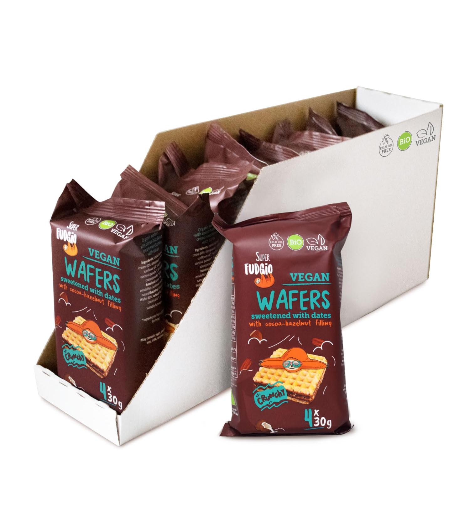  SUPER FUDGiO SUPER FUDGiO Organic Waffles with Cocoa Hazelnut Cream | Sweetened with Dates Instead of Sugar | Palm Oil Free | Vegan Snack 4 x 30g (Pack of 8) - Buy Online on GoSupps.com