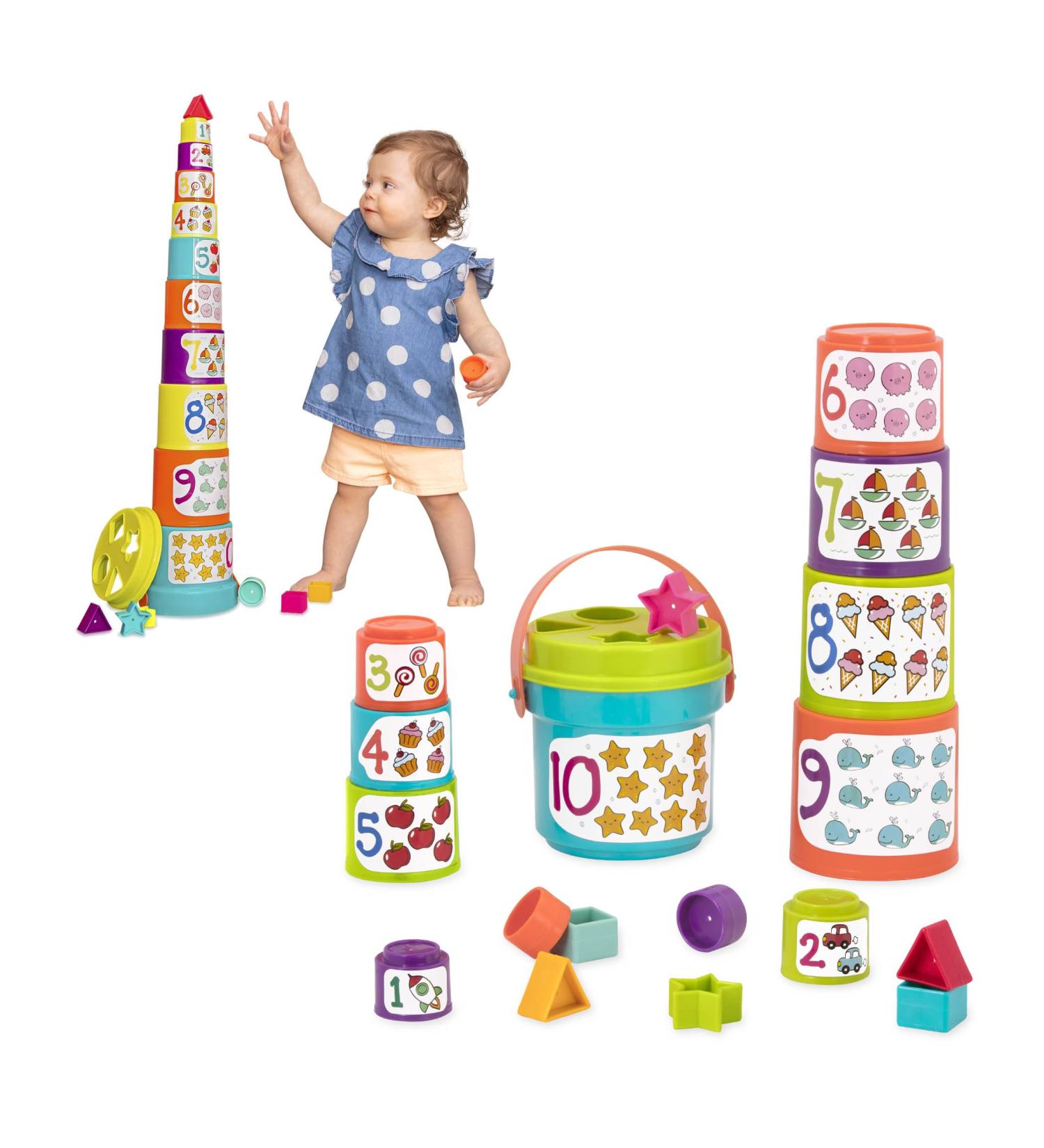 Batta Stacking Cups - Sorting & Learning Toy for Kids 18+ Months | 19-Piece Shape & Number Tower by StapeliMer - Buy Online on GoSupps.com