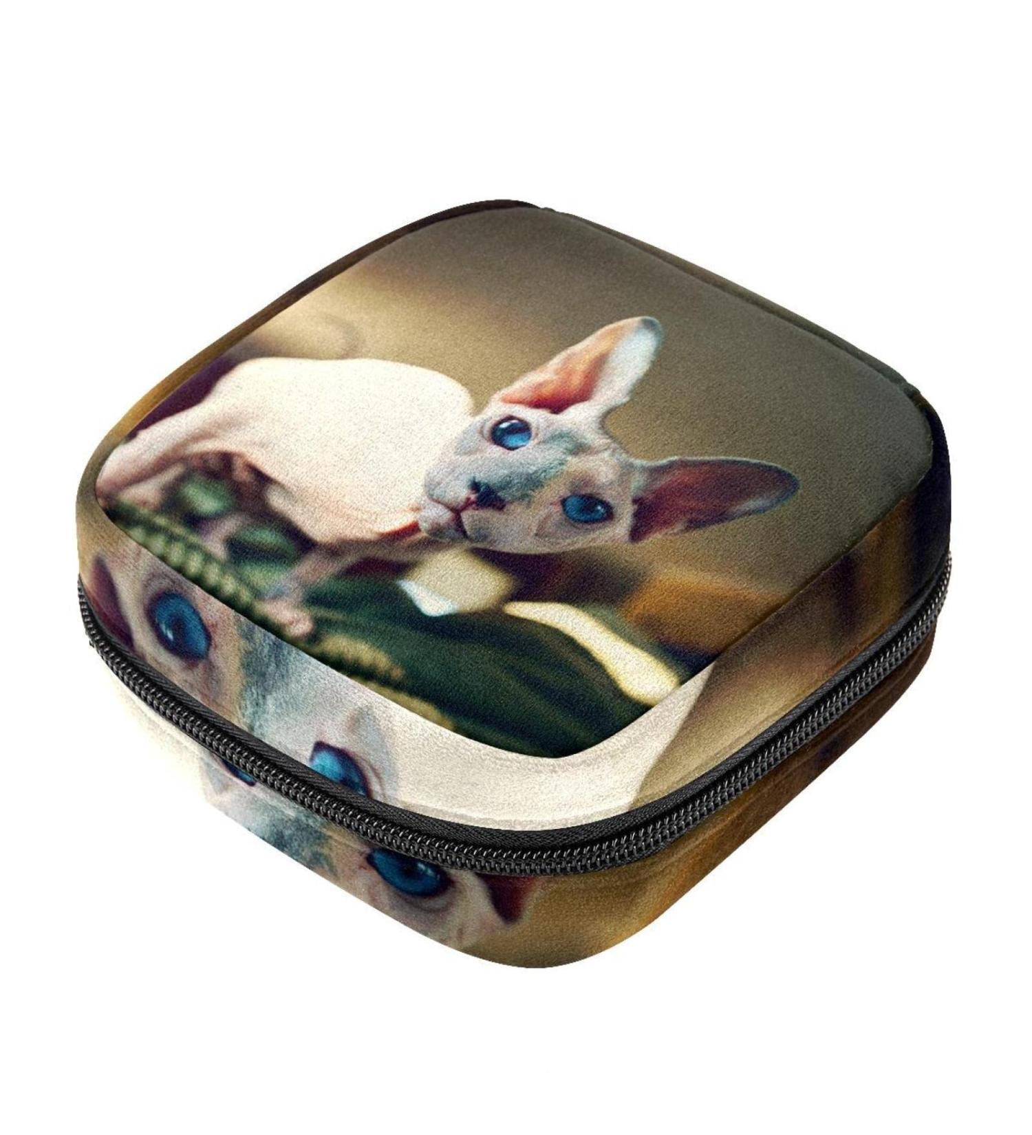 Buy Cute Hairless Cat Menstruation Pad Bag with Zipper - Women's Napkin & Tampon Organizer | Stylish Collectible Bag for Girls - Buy Online on GoSupps.com