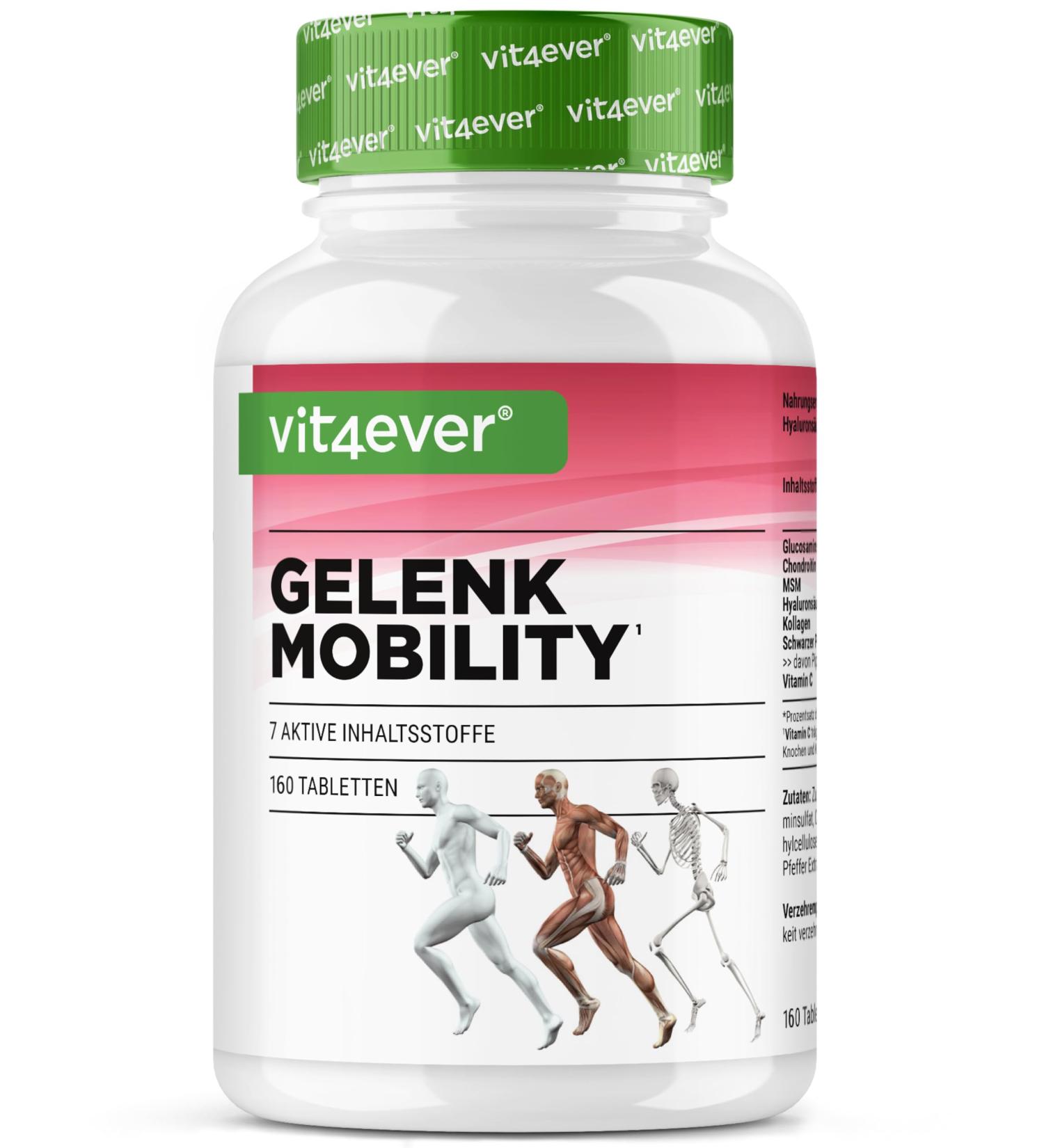 Mobilit articulaire Hautement dos avec 7 ingr dients : Glucosamine + Chondro tine + MSM + Acide hyaluronique + Collag ne + Vitamine C Sans additifs ind sirables (160 comprim s) - Buy Online on GoSupps.com