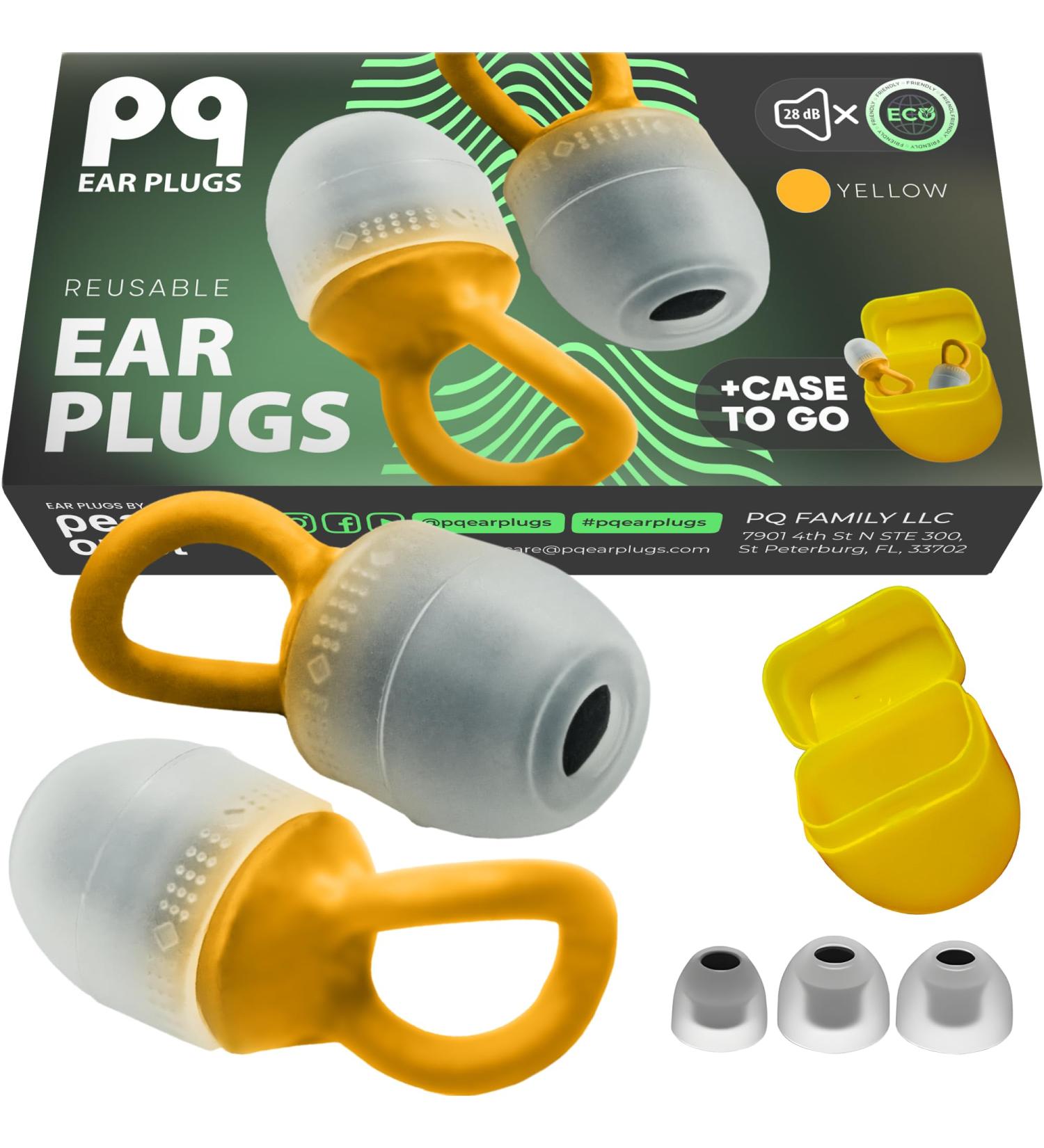 Peace&Quiet Earplugs for Sleeping - Noise Cancelling Reusable 28dB Hearing Protection - 3 Sizes (S/M/L) with Travel Case - Yellow - Buy Online on GoSupps.com