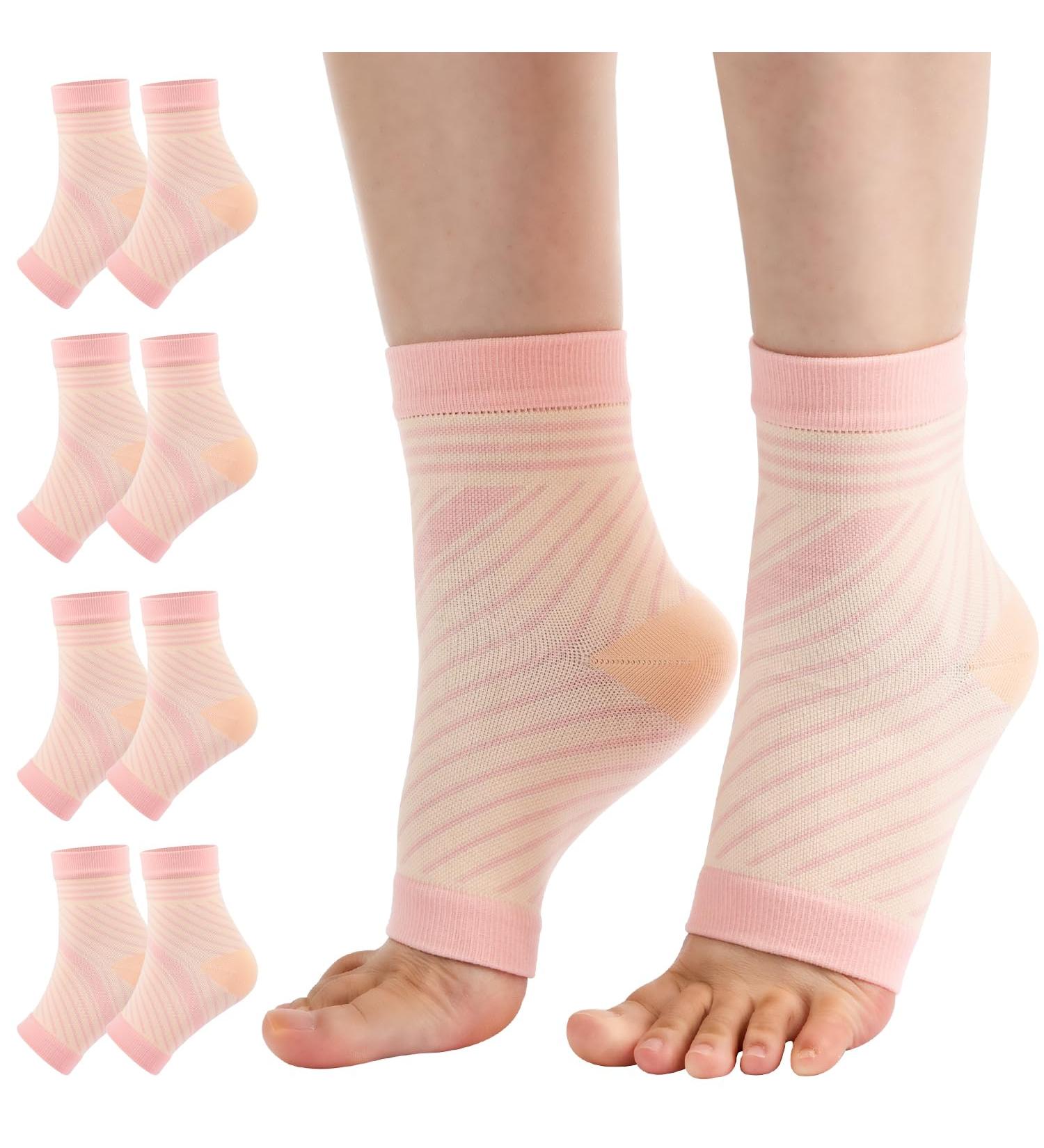 4 Pairs Neuropathy Socks Plantar Fasciitis Foot Compression Support Anti-Slip Breathable Soothe Socks - Men & Women - Sports Injury Recovery - Arch Support - Pain Relief - L Pink - Buy Online on GoSupps.com