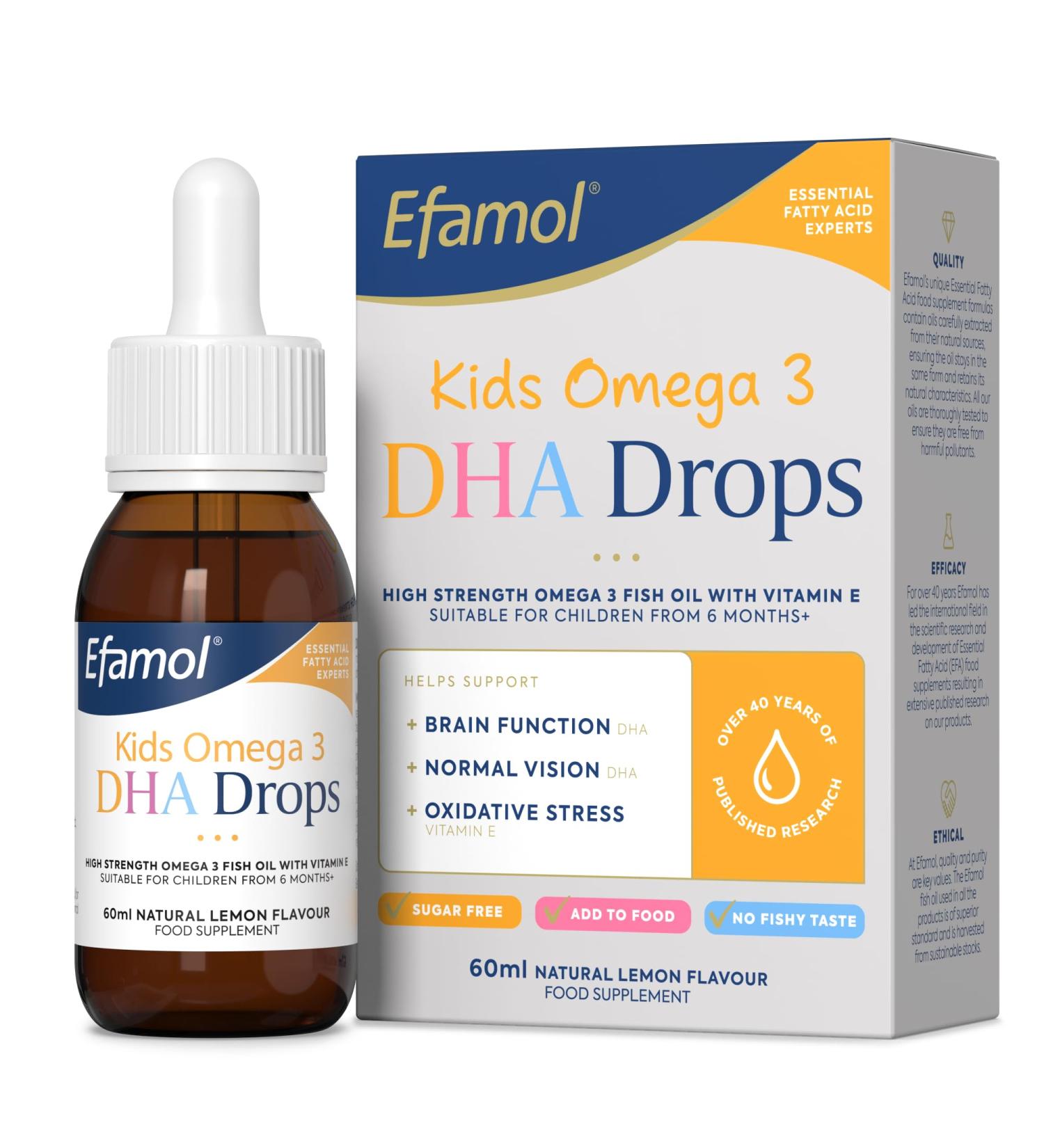 Efamol Kids Omega 3 DHA Drops - Natural Lemon Flavour - Sugar Free - Infants to Adults - Buy Online on GoSupps.com