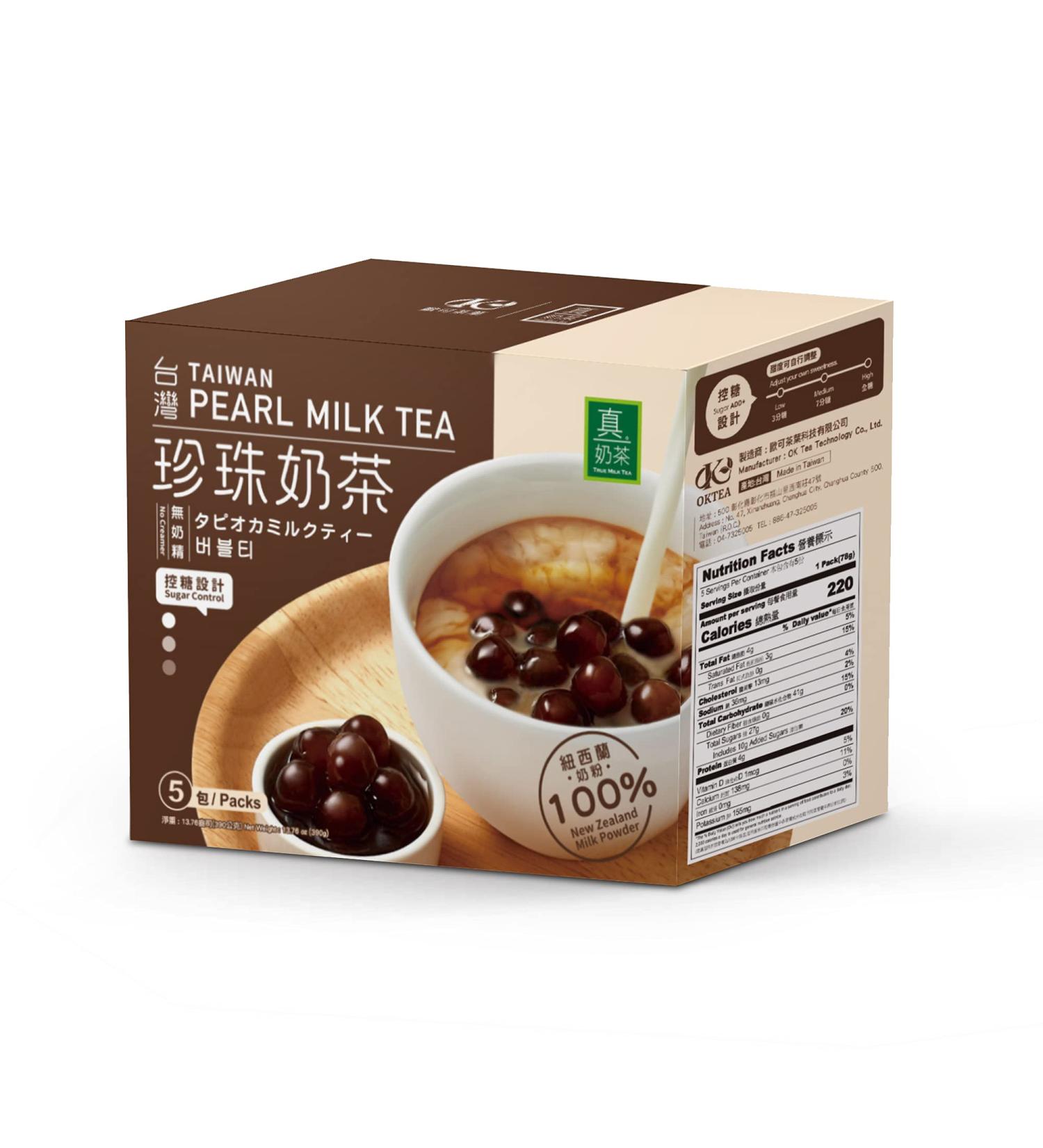 OKTEA Bubble Pearl Milk Tea Kit - Assam & Ceylon Tea Blend - New Zealand Milk - Preservative-Free Tapioca - Hot or Iced - 5 Servings - Classic Bubble Tea - Buy Online on GoSupps.com