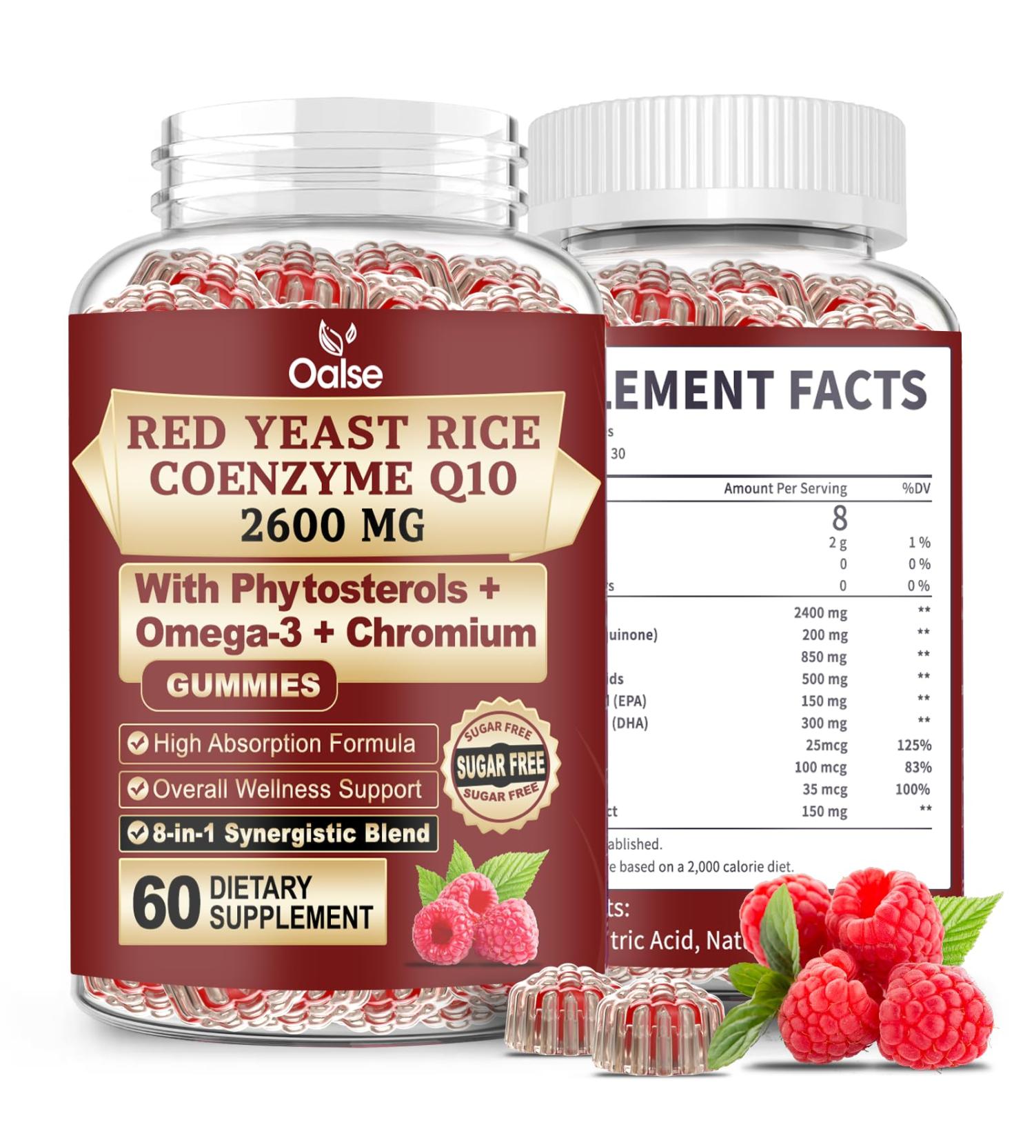 OALSE Red Yeast Rice with CoQ10 Gummies 2400mg Red Rice Yeast for Cholesterol* CoQ10 200mg with Phytosterols Omega - 3 & Chromium - 60 Count Raspberry Flavor for Women & Men - Buy Online on GoSupps.com