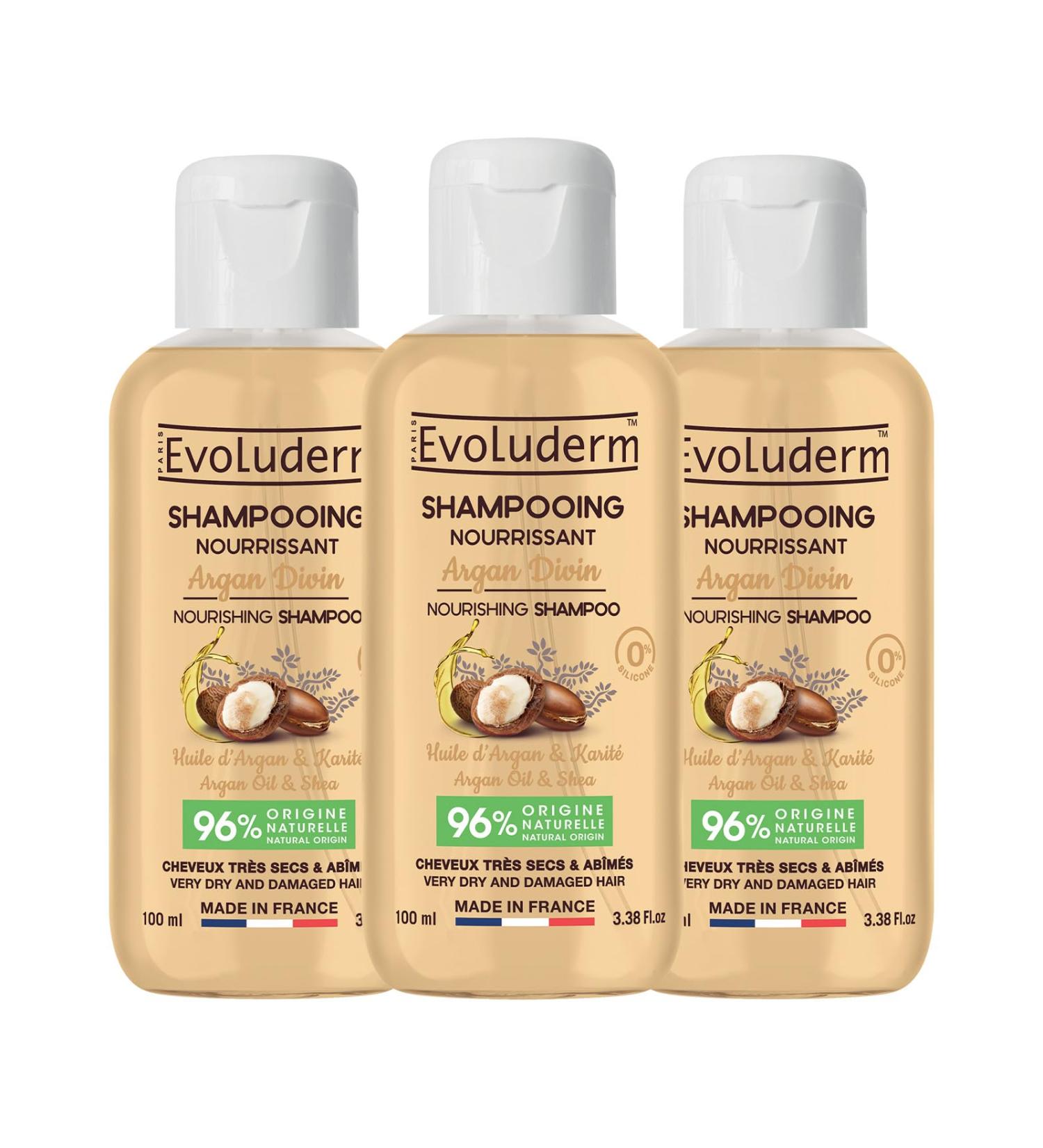 Evoluderm EVOLUDERM Divine Argan Nourishing Shampoo 100 ml 96% Natural Ingredients Vegan Made in France Pack of 3 x 100 ml