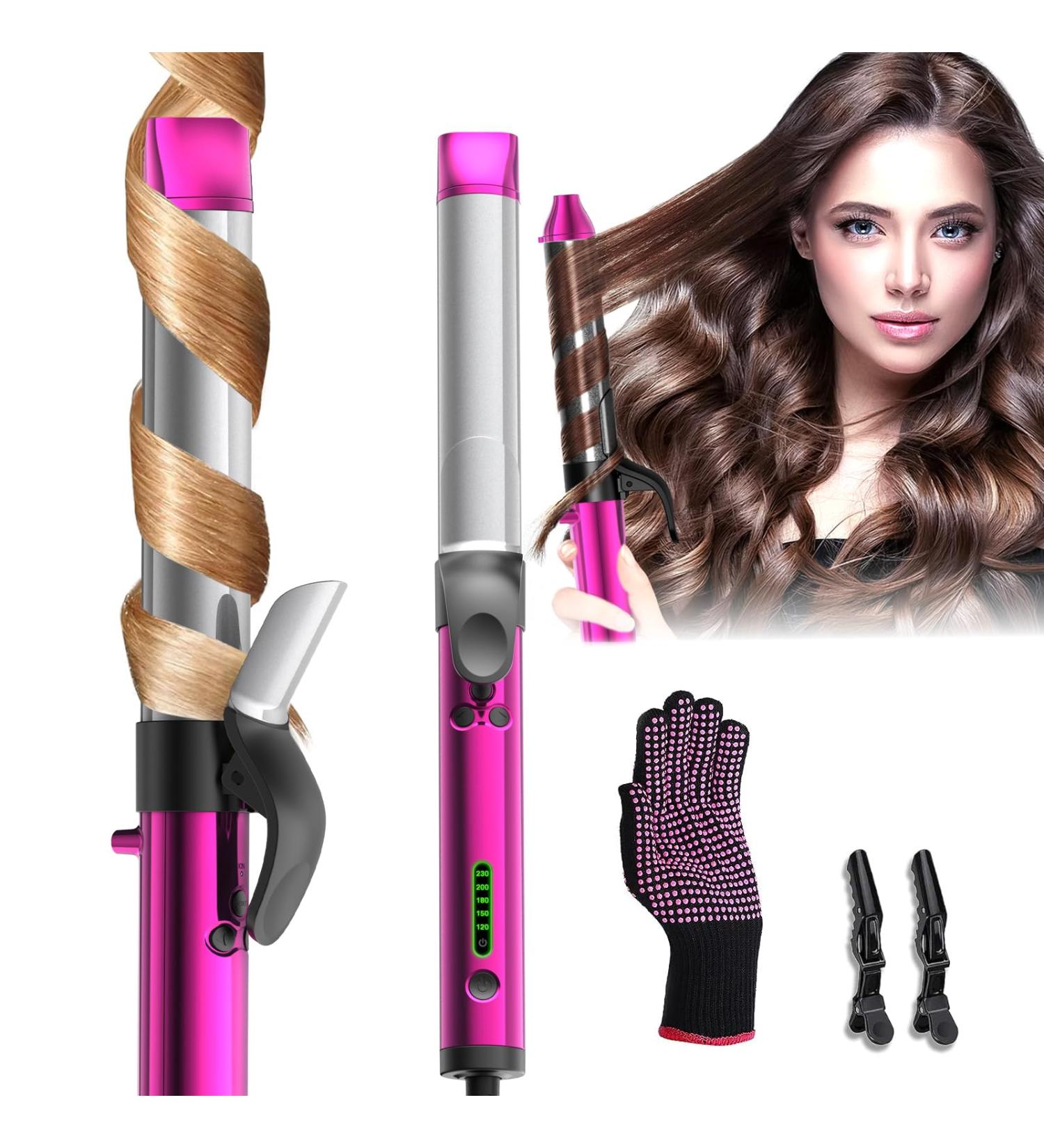 Rotating Curling Iron Automatic Curling Iron 1 1/4 Inch Self Rotating Hair Curler with Long Barrel for Beach Curls/Waves 1.25 Inch Barrel Curling Wand Gifts for Women (Purple)