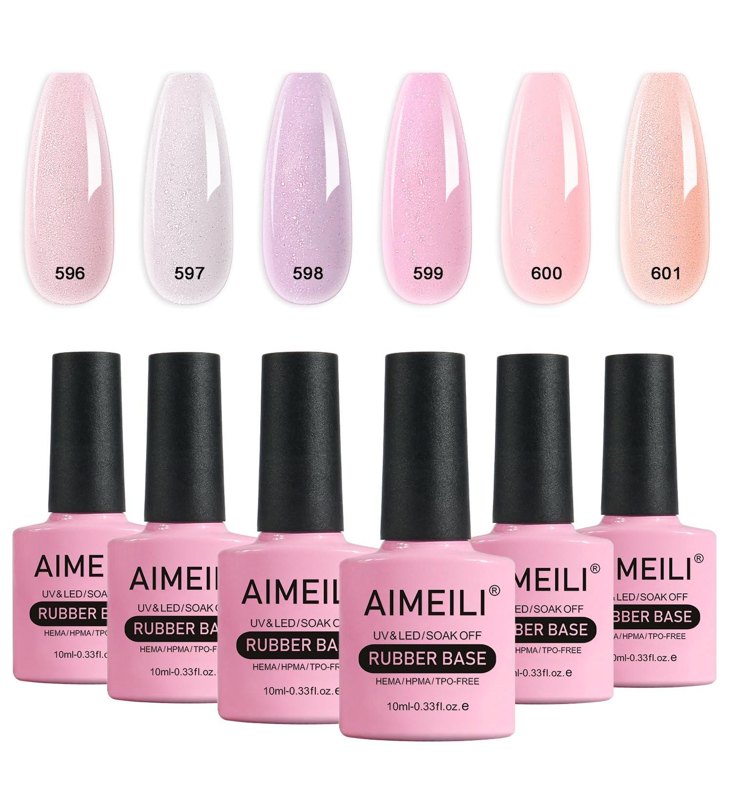AIMEILI 5 in 1 Rubber Base Gel Set - Sheer Nude Pink Color Gel Nail Polish - Long Lasting Elastic Nail Strengthener - 6pcs X 10ml Gift Kit - Buy Online on GoSupps.com
