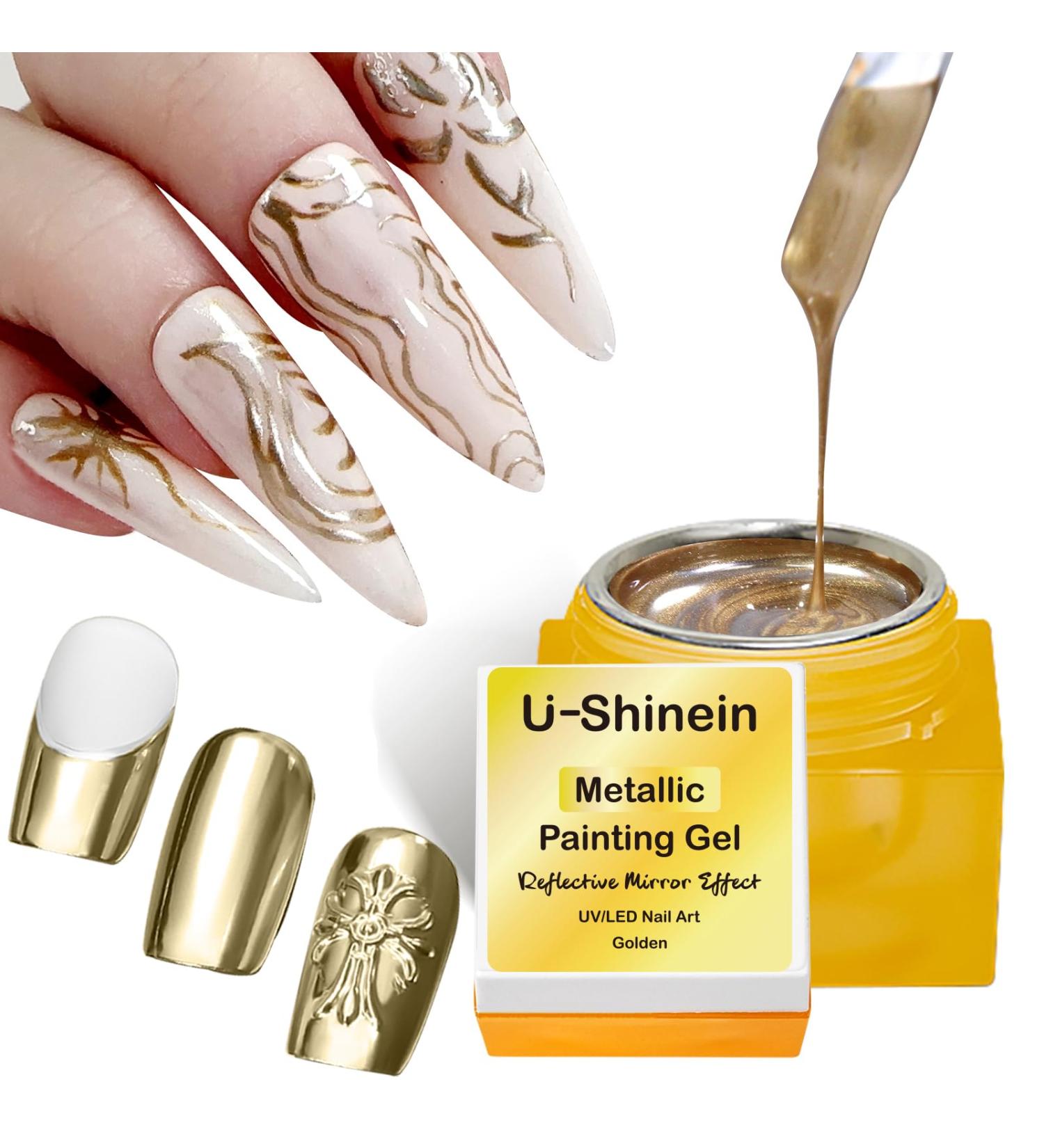 U-Shinein 8ml Metallic Painting Gel Nail Polish - Golden | 3D Metal Painted DIY Nail Art Manicure - Buy Online on GoSupps.com