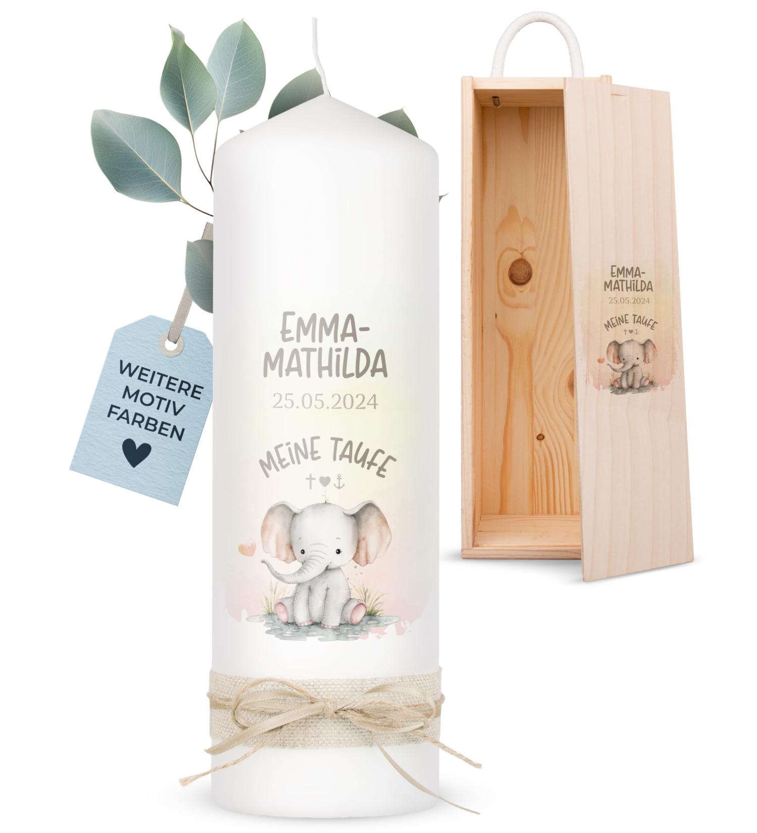 Personalized Amari Christening Candle - Elephant Heart Design | Baptismal Candle for Boys & Girls | DIY Custom Candle | 25cm Height x 8cm Diameter - Buy Online on GoSupps.com