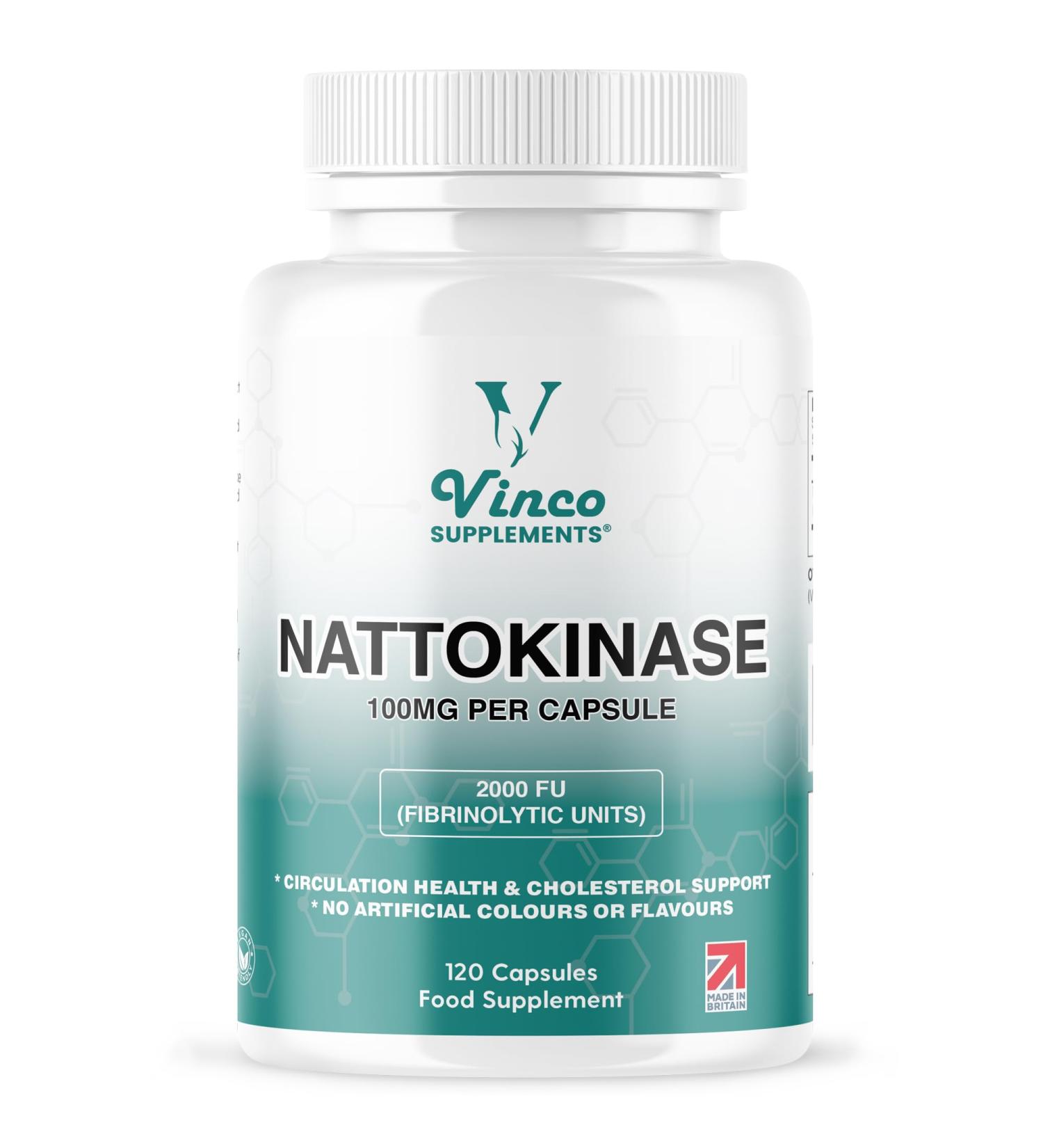 Vinco Nattokinase Capsules - 2000fu Nattokinase Extract - 120 Capsules - Heart Health & Circulation Support - Non-GMO, Gluten Free - UK Made - Buy Online on GoSupps.com