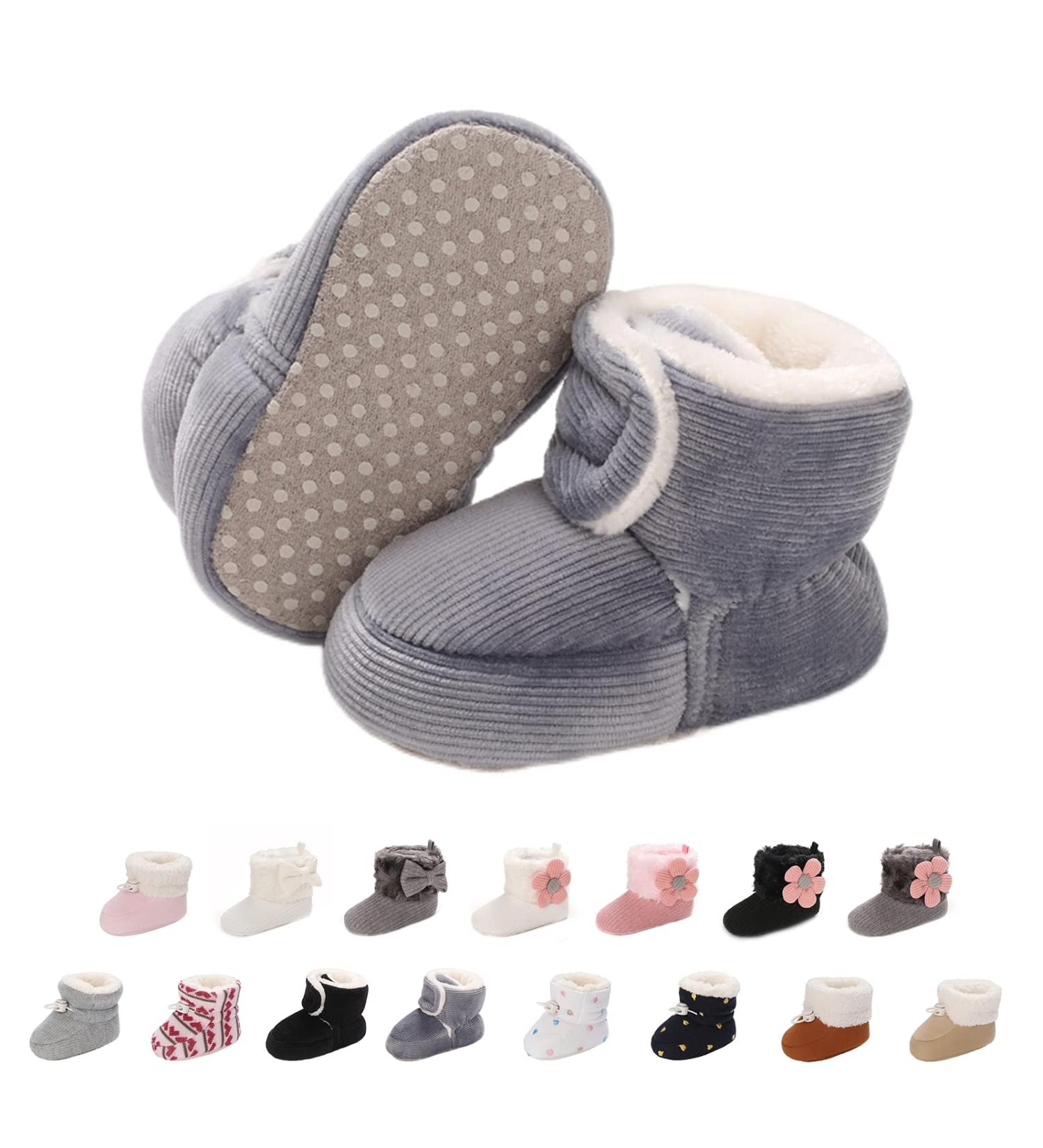 Spring Baby Winter Warm Fleece Bootie - Non-Slip Soft Sole Shoes for Boys & Girls 0-18 Months (Grey) - Buy Online on GoSupps.com