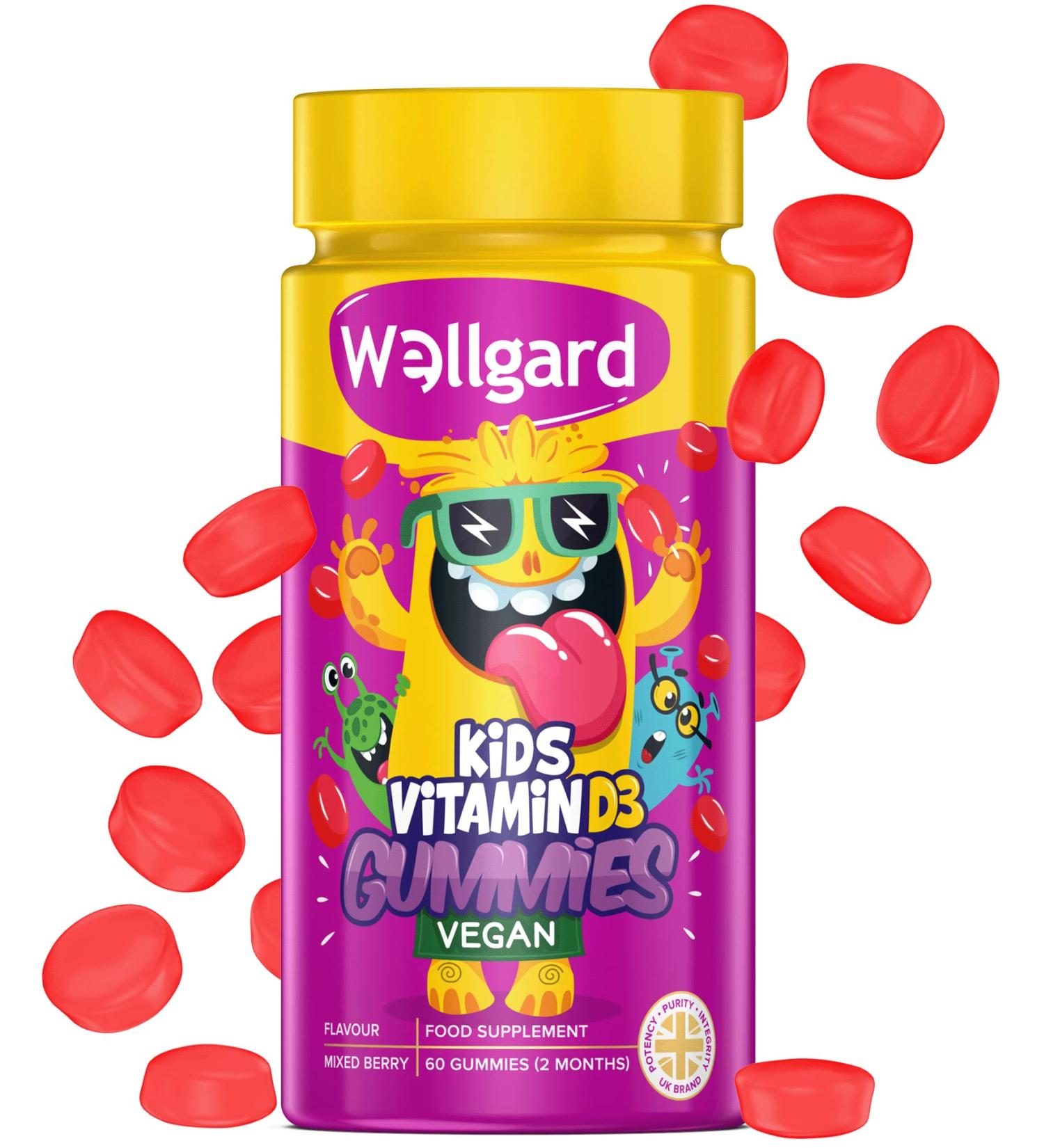 Wellgard Kids Vitamin D3 Gummies - 2 Month Supply - Vegan Mixed Berry Flavour | Chewable Vitamin D Gummies - Buy Online on GoSupps.com