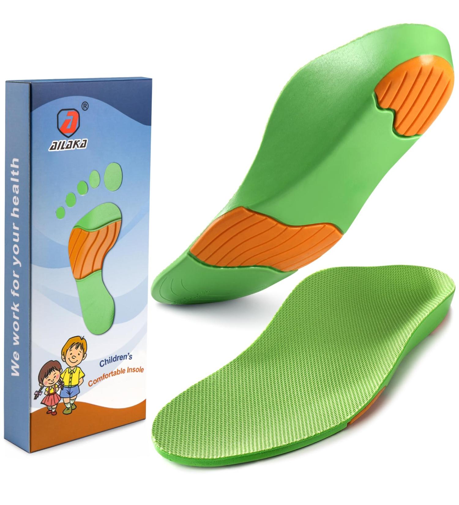 Ailaka Kids Orthotic Arch Support Insoles - Green | Sizes 4.5-6 UK/EU 36-39 | Relief for Flat Feet, Plantar Fasciitis, and Heel Pain - Buy Online on GoSupps.com