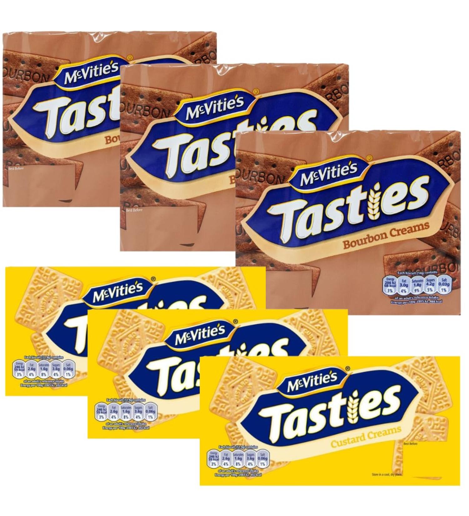Biscuit Bundle with Tasties Chocolate Bourbon Creams 300g x3 and Tasties Custard Creams 300g x3 (6 Pack) - Buy Online on GoSupps.com