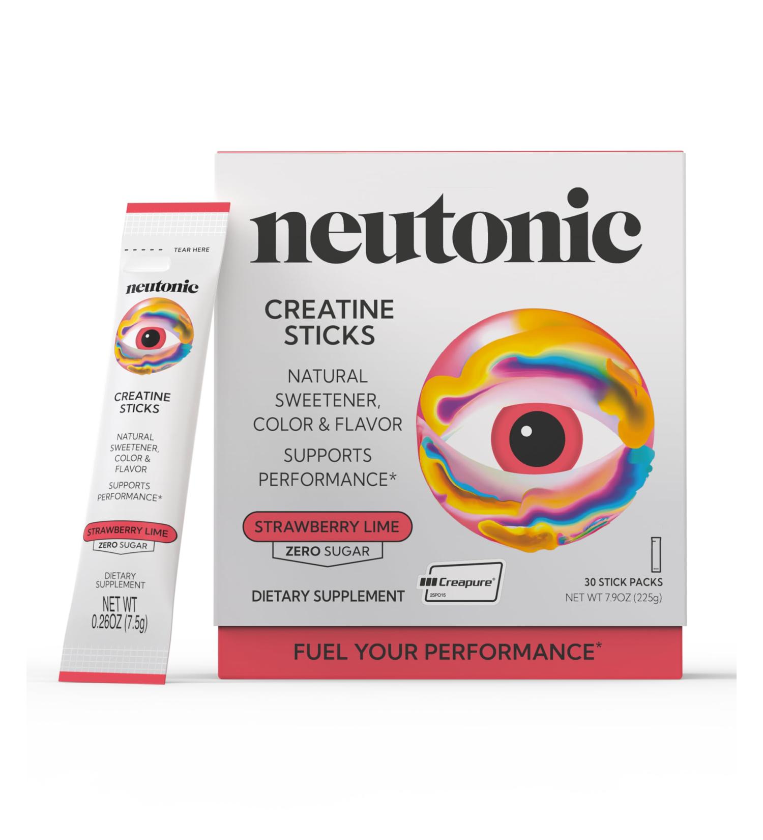 Neutonic Creatine Monohydrate | Strawberry Lime Flavored | Premium Micronized Creapure Creatine Powder | Supports Strength and Power | Zero Sugar Vegan | Convenient Single-Serve Packets | 30 Sticks - Buy Online on GoSupps.com