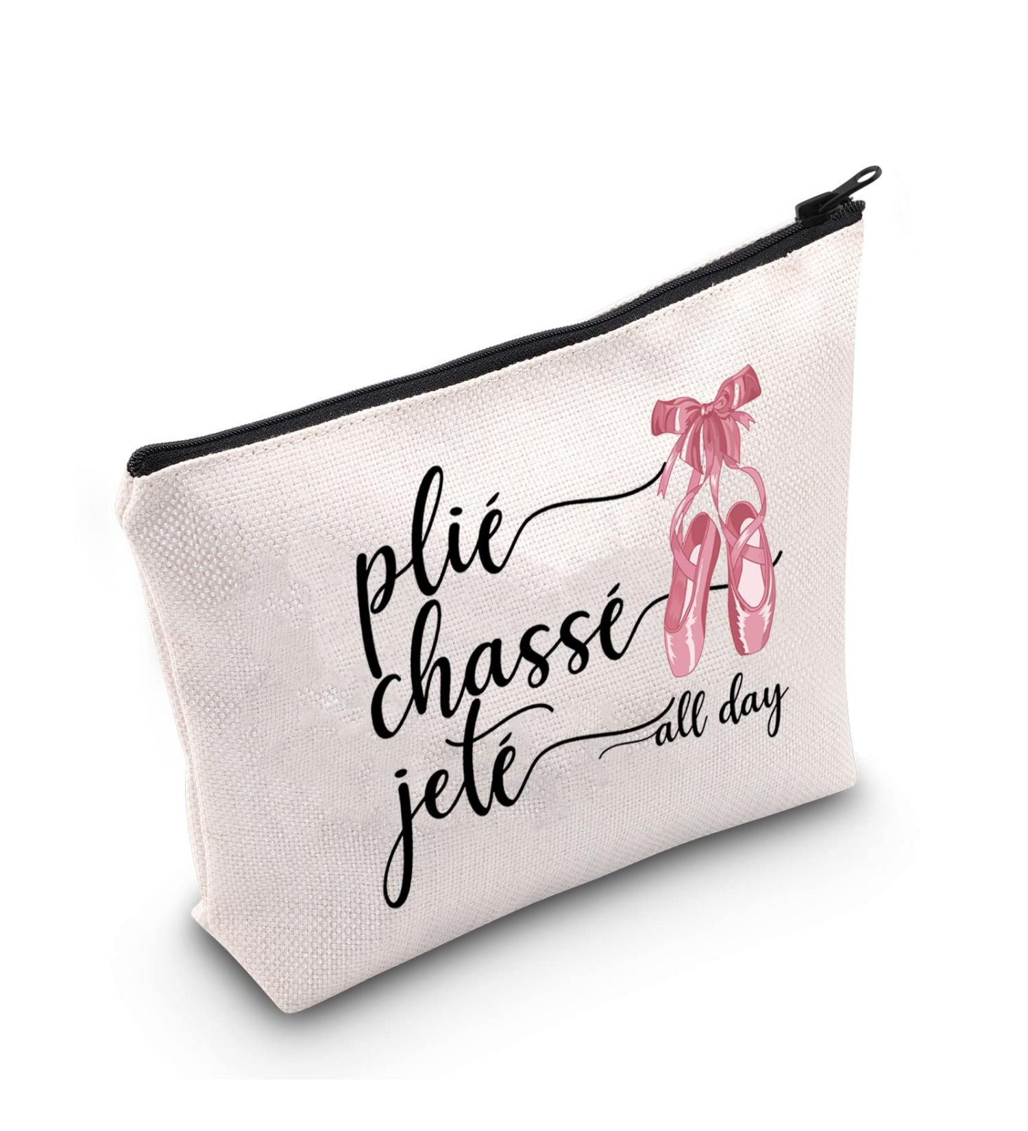 Ballerina Gift Cosmetic Bag for Ballet Teachers | Plie Chase Jet All Day Zipper Bag | Perfect Dance Lover Gift in White - Buy Online on GoSupps.com