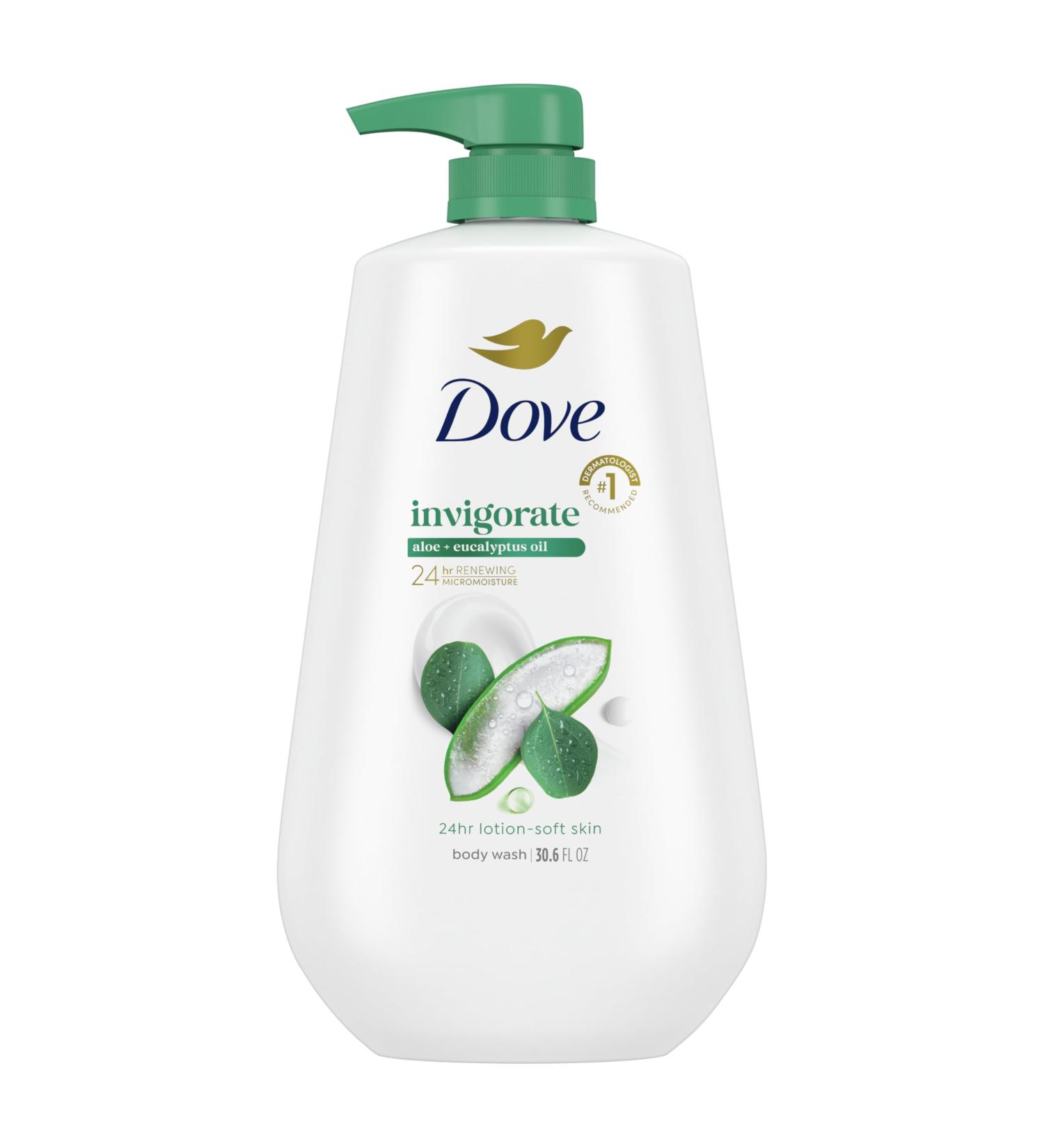 Dove Body Wash with Pump Invigorate Aloe & Eucalyptus For 24hr Lotion-Soft Skin Moisturizing Skin Cleanser with No Sulfates No Parabens 30.6 Oz - Buy Online on GoSupps.com