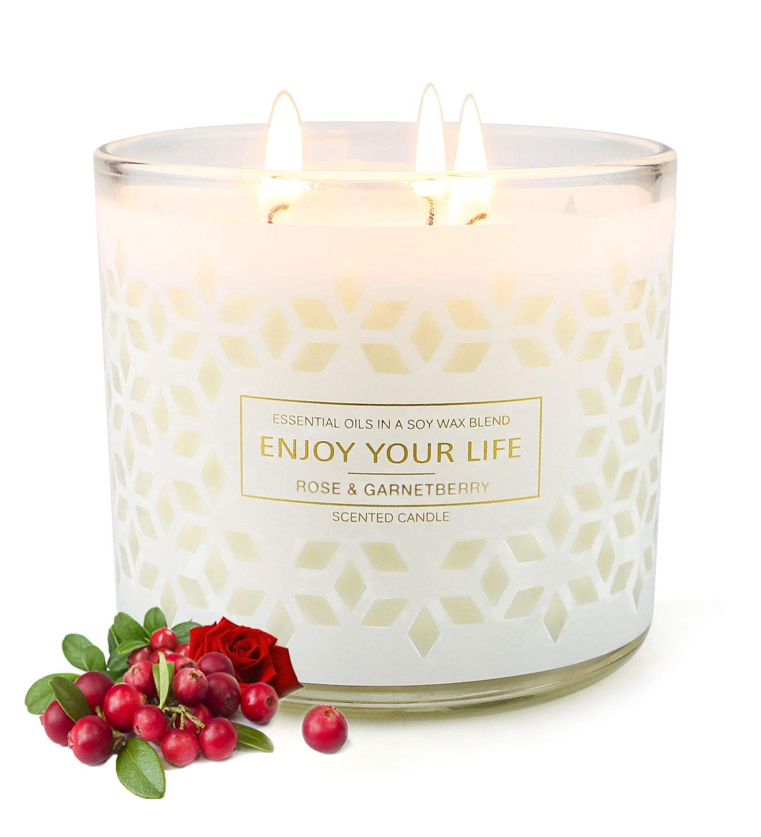 Scented Rose Berry Mother's Day Candle | Large 3 Wick 14.5oz Soy Candle | 125h Burn Time | Aromatherapy for Stress Relief, Meditation, Yoga | Gifts for Women, Birthday - Buy Online on GoSupps.com
