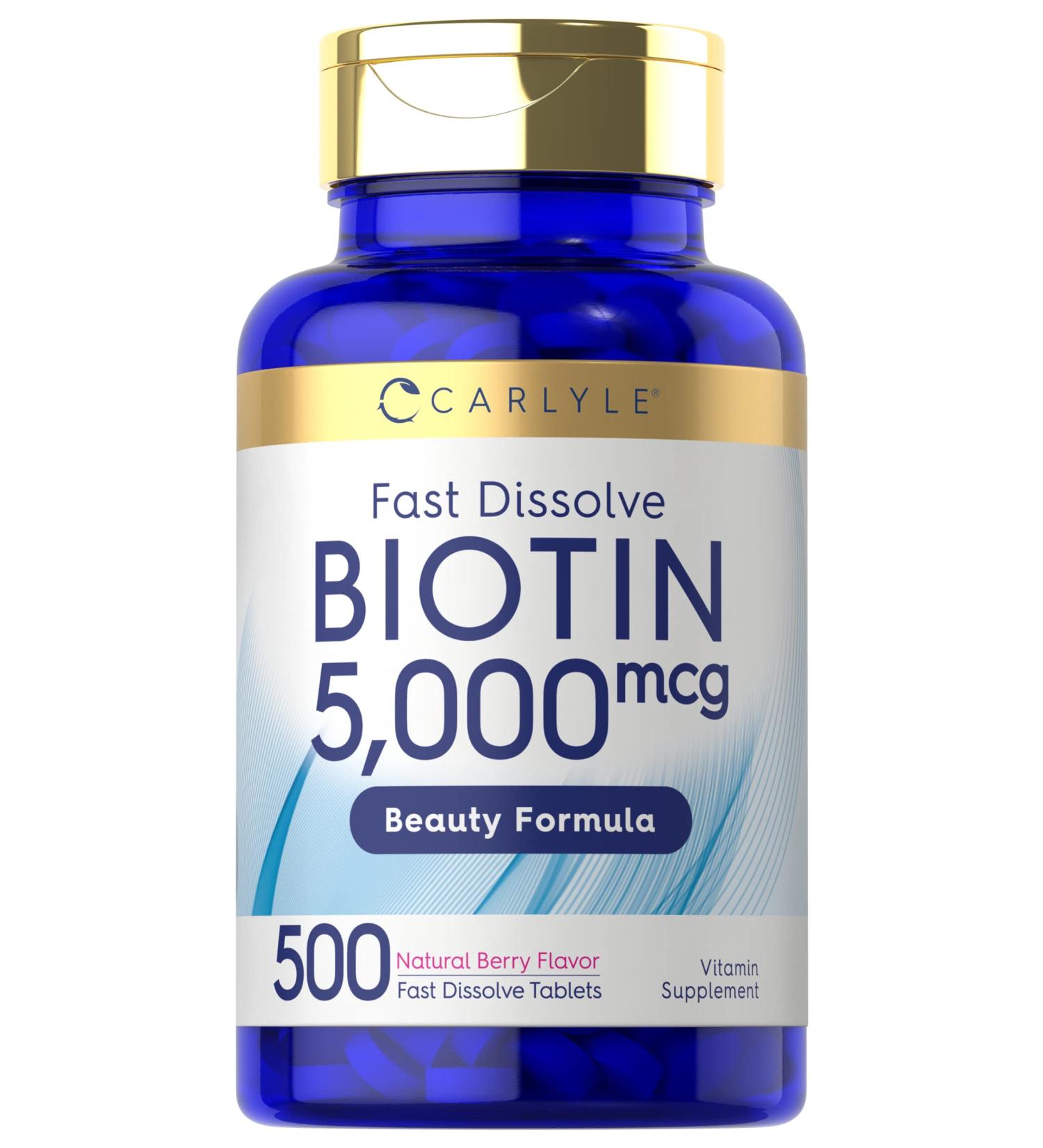Carlyle Biotin 5000mcg Fast Dissolve Tablets - 500 Count | Vegetarian Non-GMO Gluten Free Supplement - Buy Online on GoSupps.com