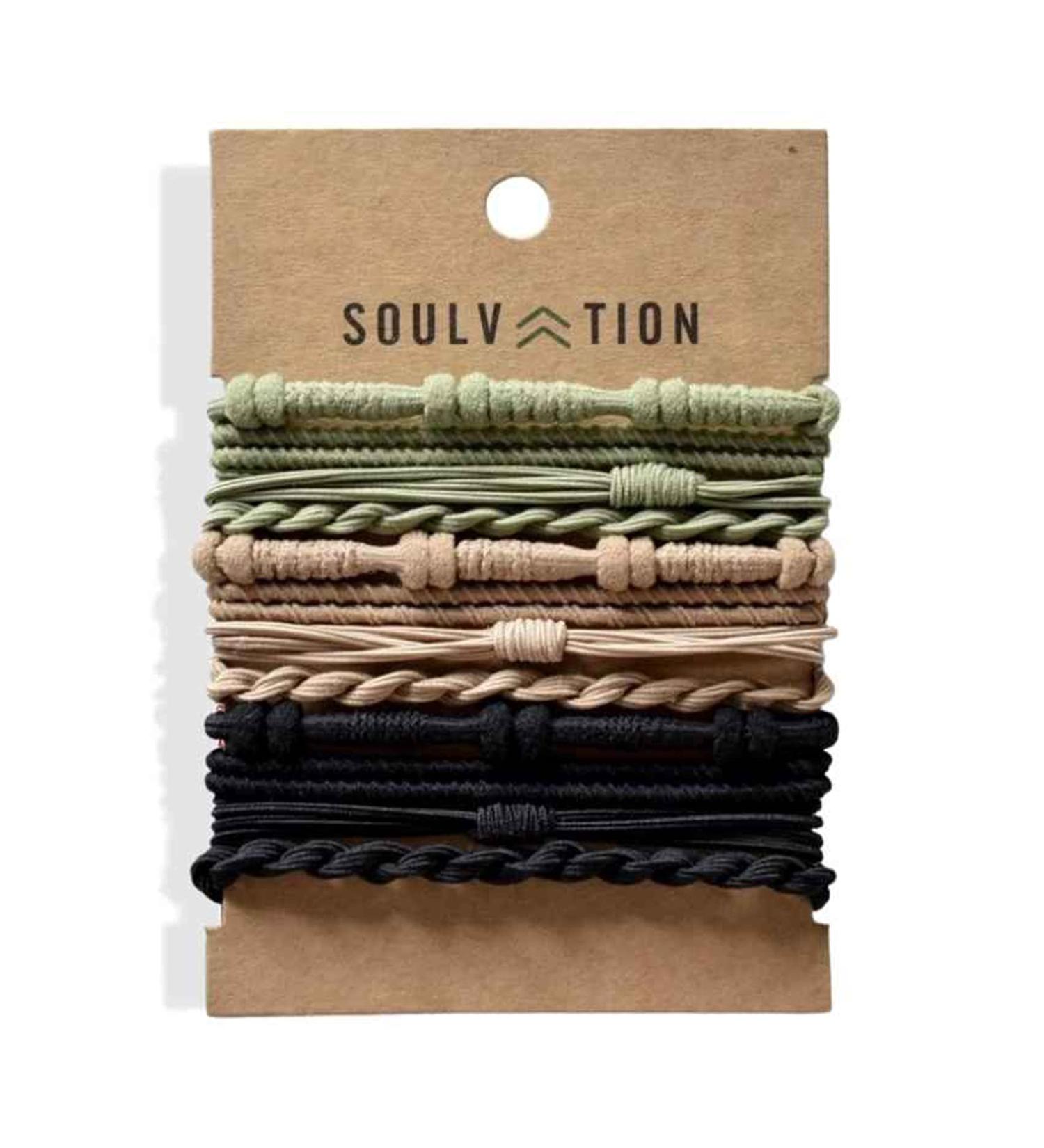 Soulvation Hair Tie Bracelets - Soft, Stylish, Dual-Use Bracelet and Hair Tie - 12 Pack (Tri Color) - Prevents Hair Breakage - Buy Online on GoSupps.com