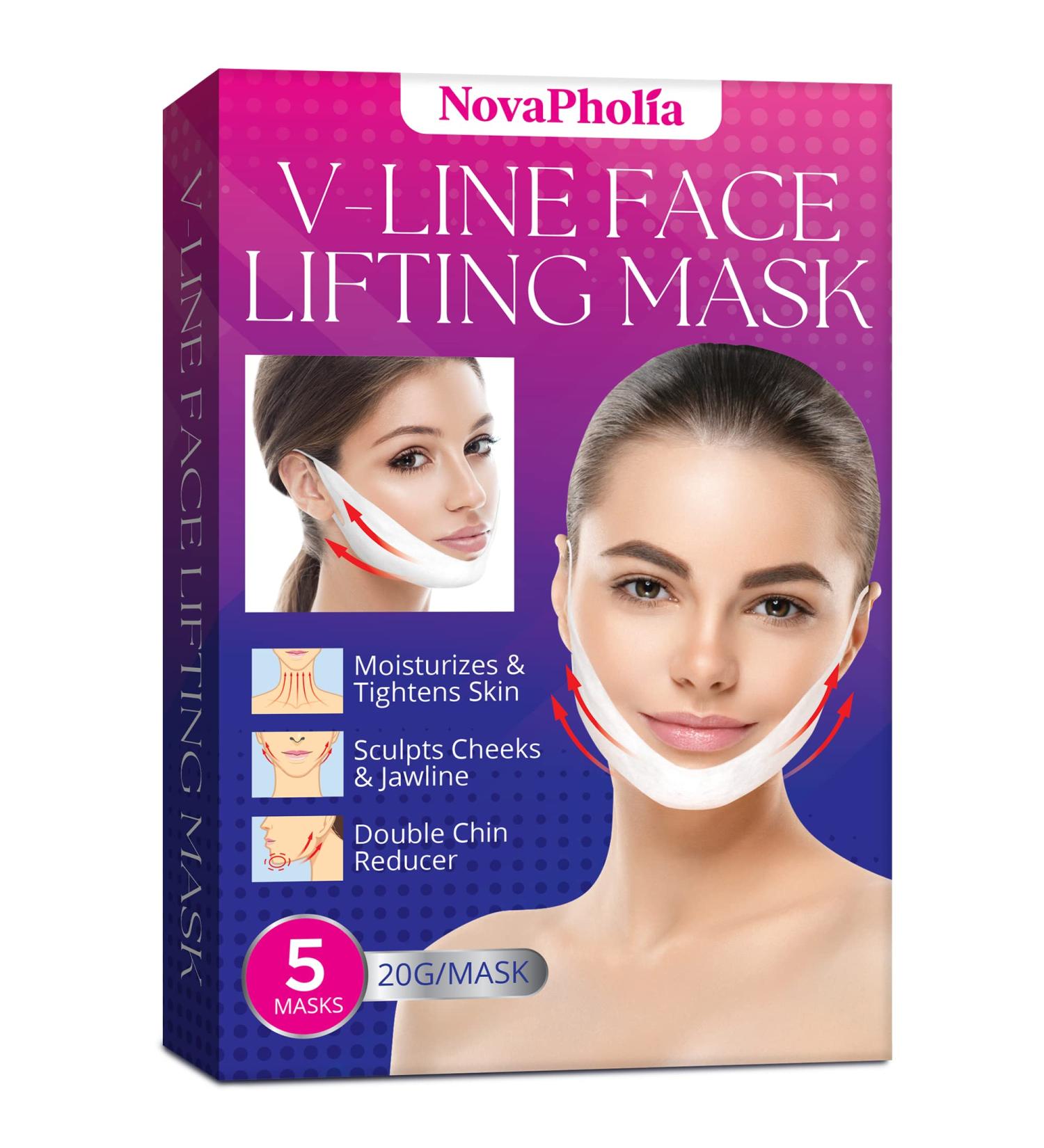 NOVAPHOLIA Double Chin Reducer Face Lift Mask - V Line Lifting Strap for Women - 5 Pcs Chin Slimming Mask - Buy Online on GoSupps.com