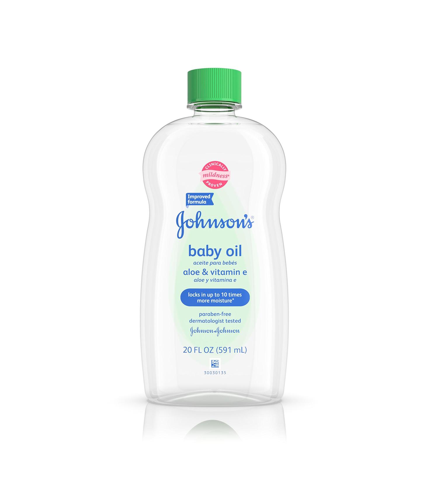 Johnson's Baby Oil with Aloe Vera and Vitamin E - 20 fl. oz | Hypoallergenic, Prevents Moisture Loss - Buy Online on GoSupps.com