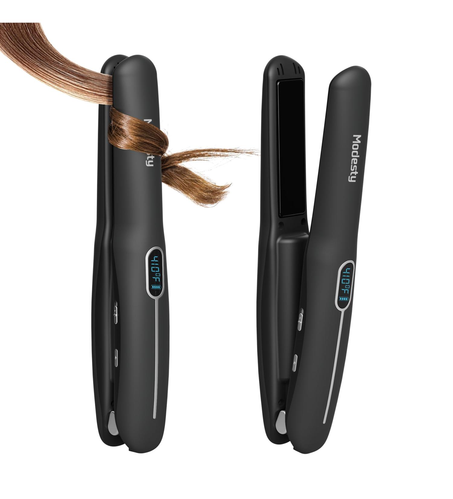 Modesty Travel Flat Iron Cordless - Mini Hair Straightener & Curler with Fast Heating Titanium Plates 6 Temp Settings & LCD Display | Perfect On-The-Go Hair Tool - Buy Online on GoSupps.com