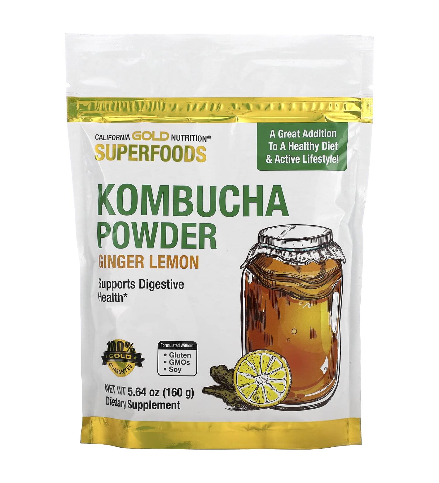 Buy California Gold Nutrition Superfoods Kombucha Powder Ginger Lemon Flavor 5.64 oz (160 g) for Optimal Health | International Shipping Available - Buy Online on GoSupps.com