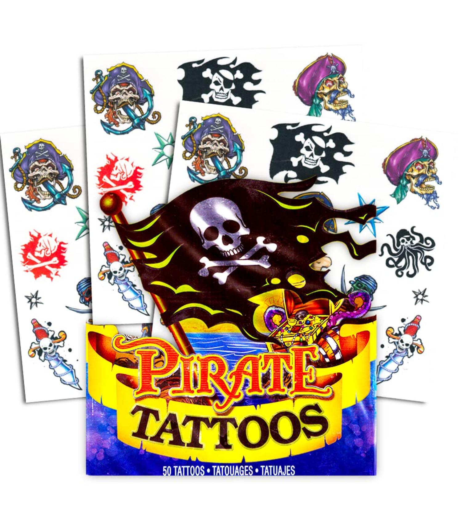 Pirate Tattoos - 50 Assorted Temporary Tattoos for Pirate Party Supplies and Favors - Buy Online on GoSupps.com