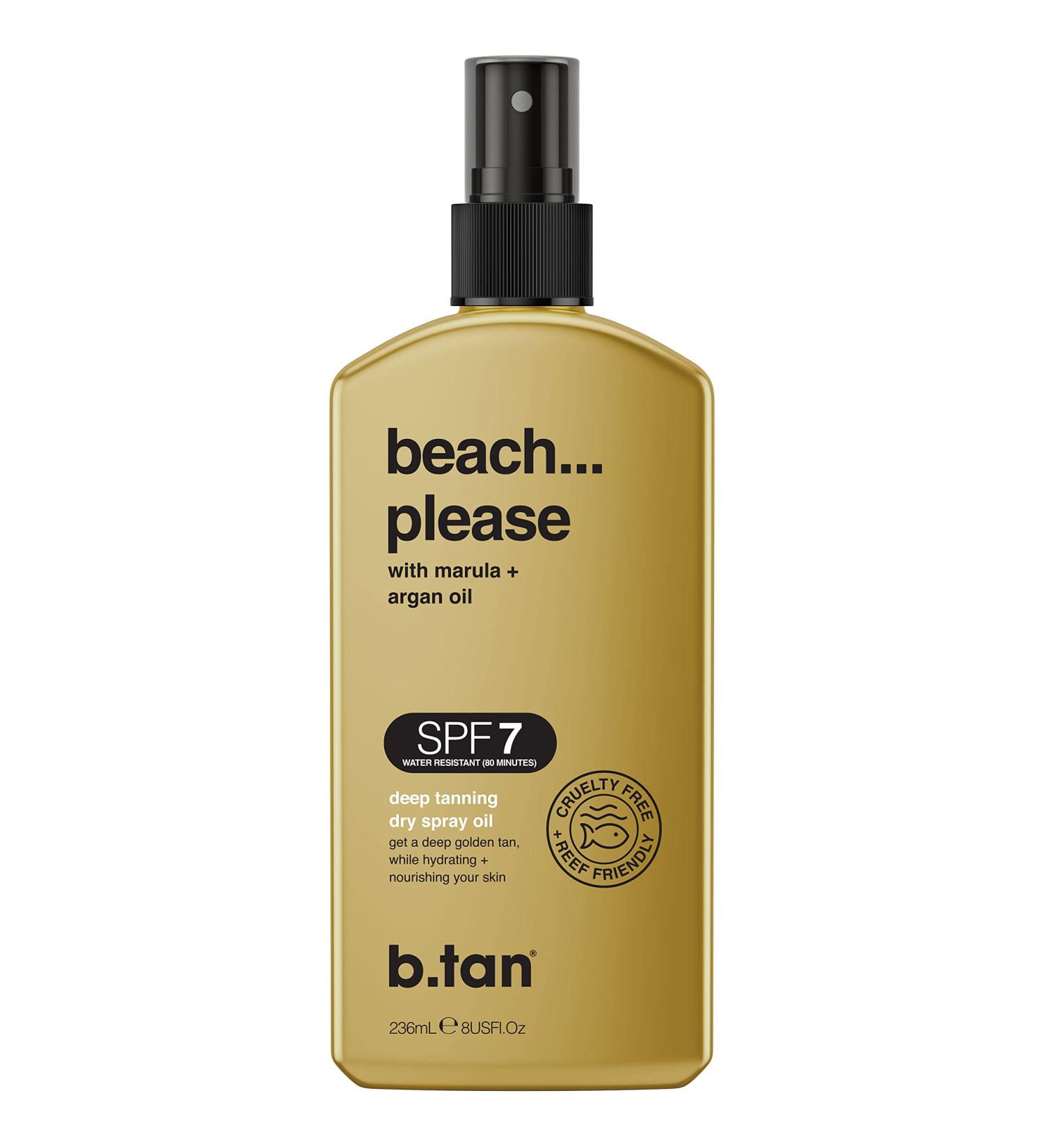 b.tan SPF 7 Deep Tanning Dry Spray | Beach Bronze & Golden Tan Oil with Marula & Argan | Vegan & Cruelty-Free - Buy Online on GoSupps.com