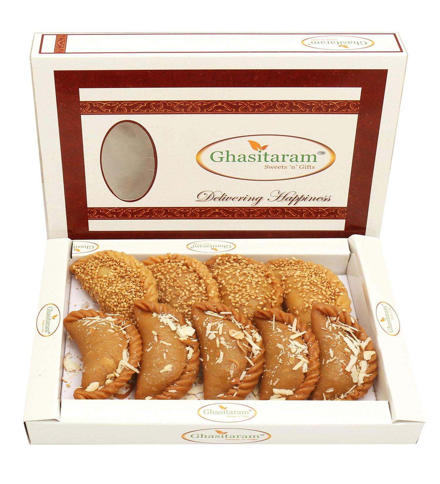 Ghasitaram Gifts Holi Sweets Holi Gifts Holi Hamper Roasted Til/Sesame and Traditional Gujiyas Box - Buy Online on GoSupps.com