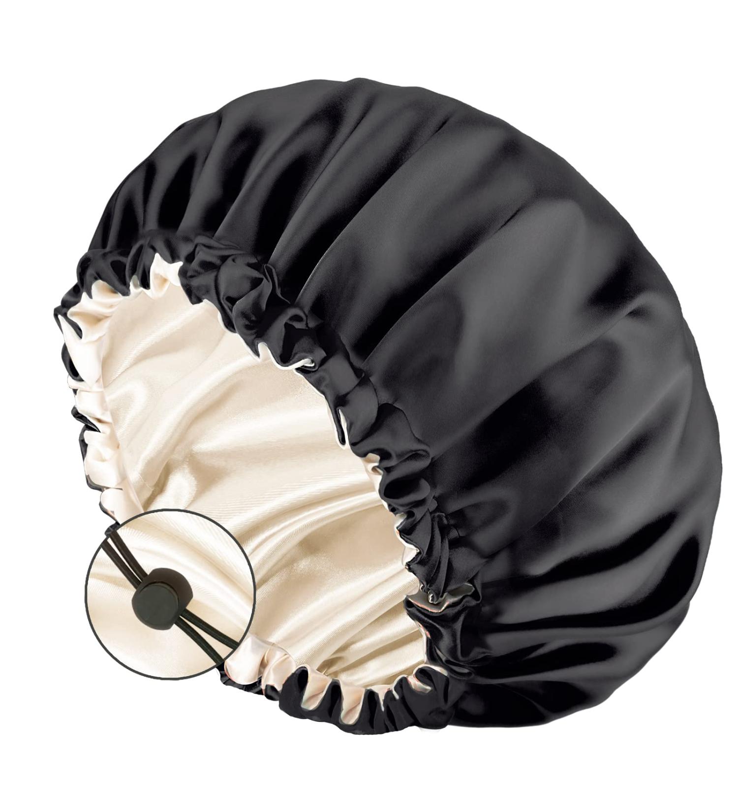 Auban Large Bonnet Sleep Cap - Double Layer Satin Lined Wrap for Curly Hair | Adjustable Elastic Band for Hair Care | Black - Buy Online on GoSupps.com