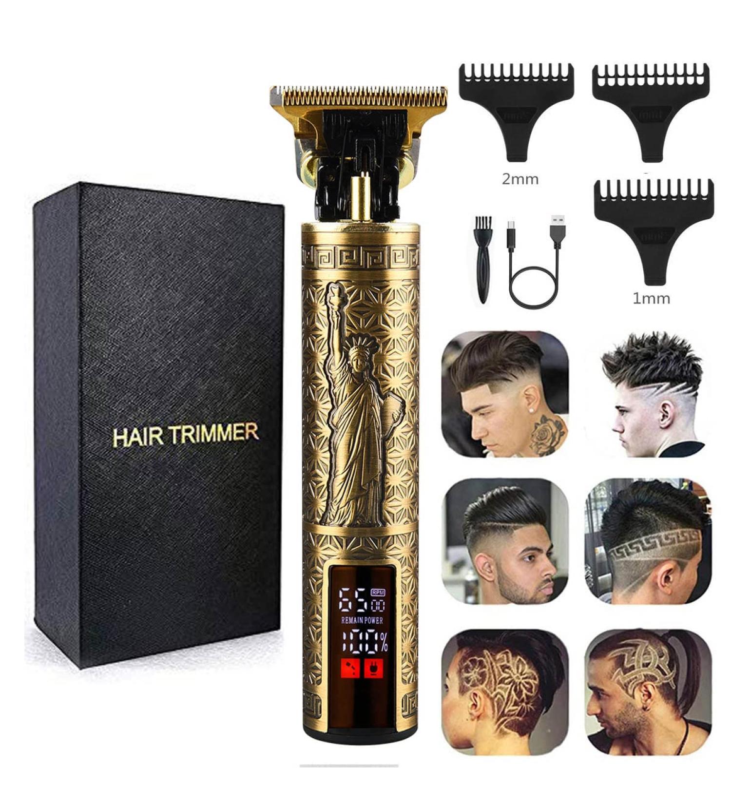 Men's Professional Hair Clippers Kit - Rechargeable Waterproof Trimmer with T-Blade for Close Cutting (LED- Statue of Liberty) - Buy Online on GoSupps.com