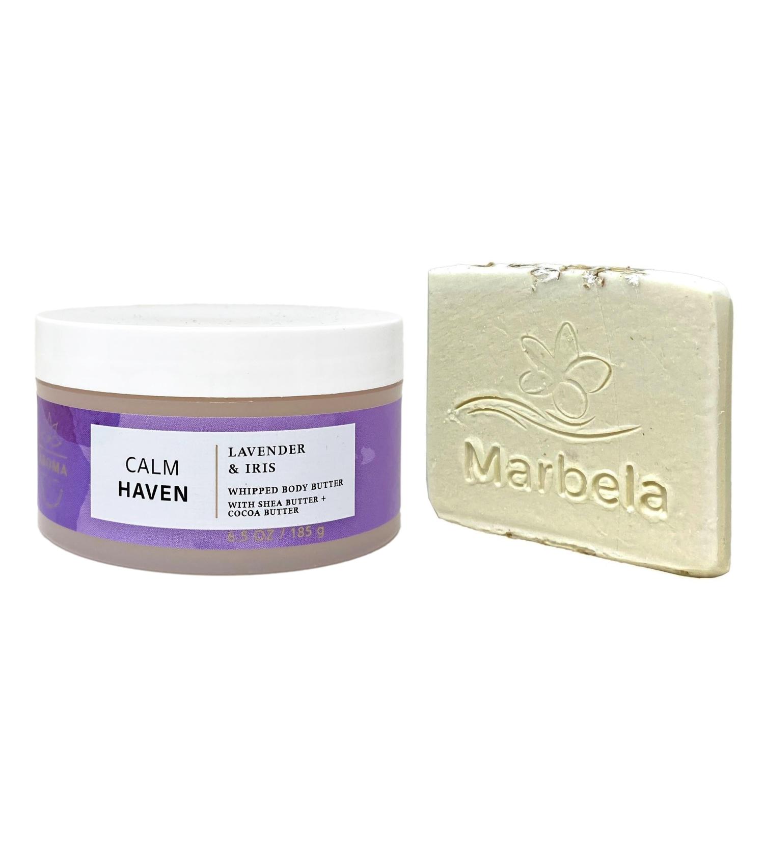 Bath & Body Works Aroma Calm Heaven Lavender & Iris Whipped Body Butter with a Natural Oats Sample Soap