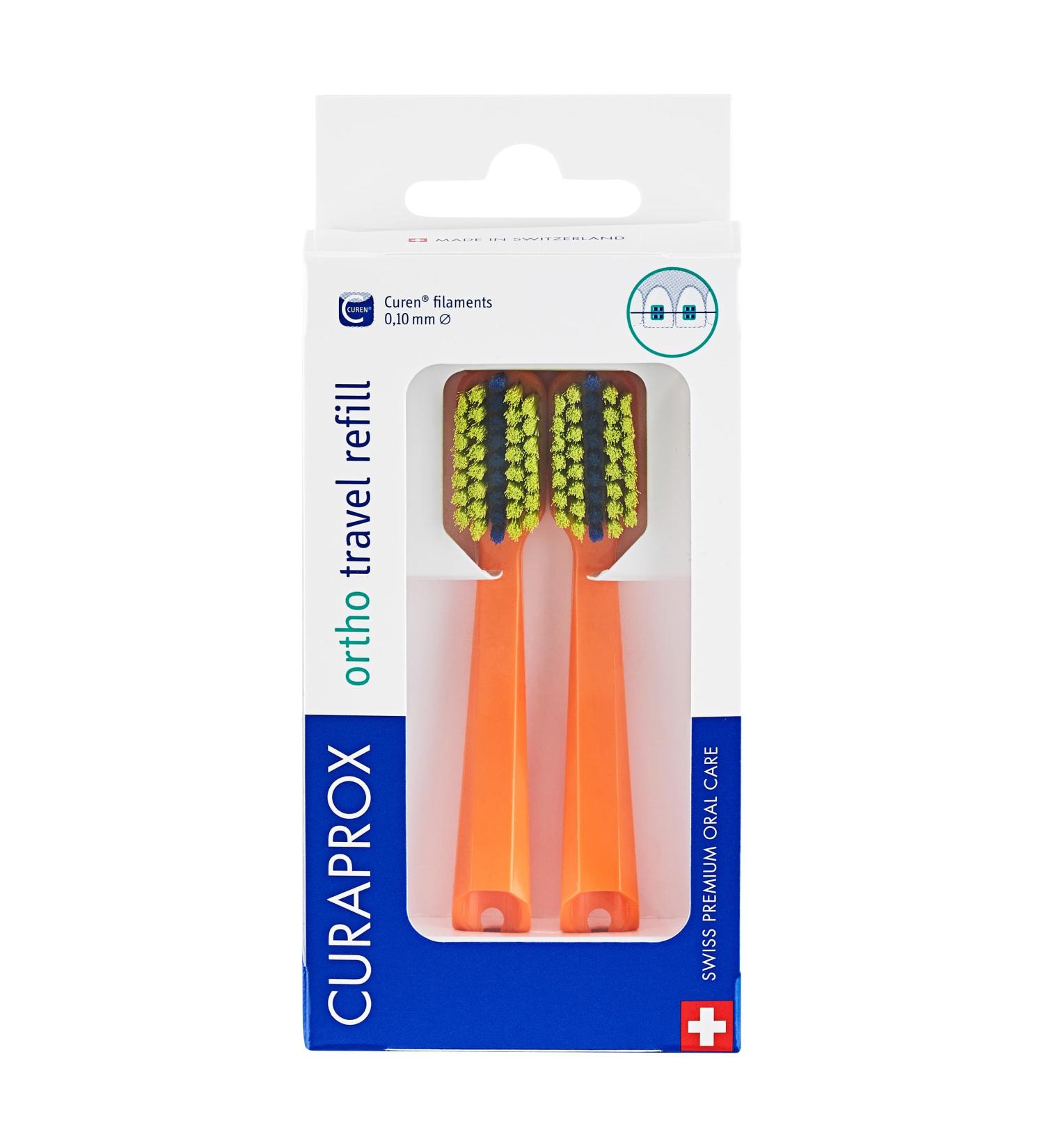 Curaprox CS 5460 Ortho Travel Refill | Duo-Pack Brush Heads for Travel Toothbrush - Orange - Buy Online on GoSupps.com