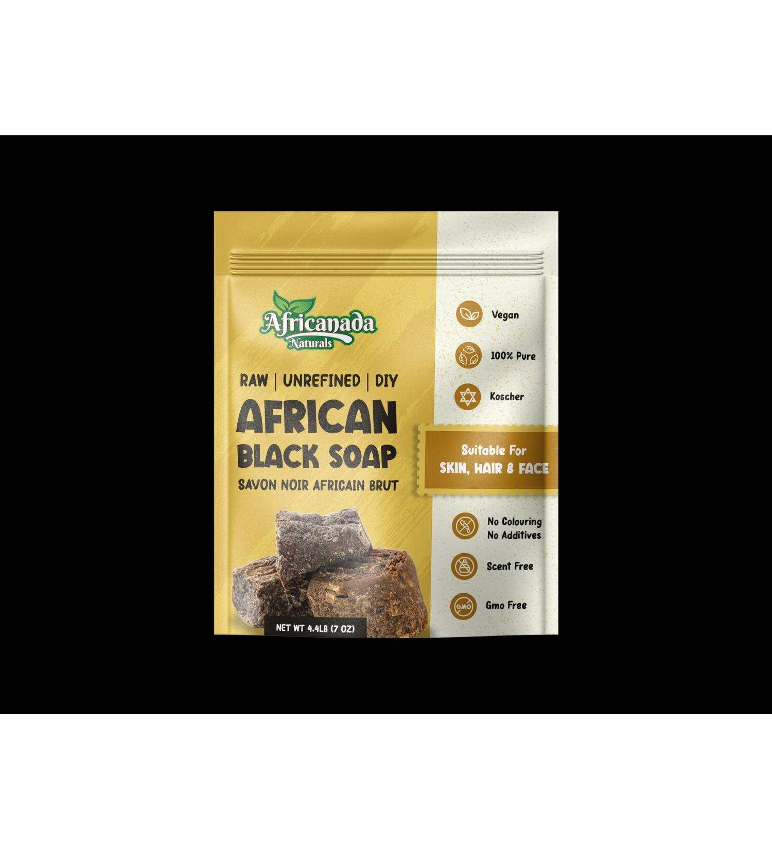 Africanada Naturals Raw Unrefined African Black Soap | Bulk 4.4 LB 70 Oz | Natural | For DIY Face Body Hands | 100% Pure | Organic from Africa | Resealable Bag | 4.4 LB (7 oz)