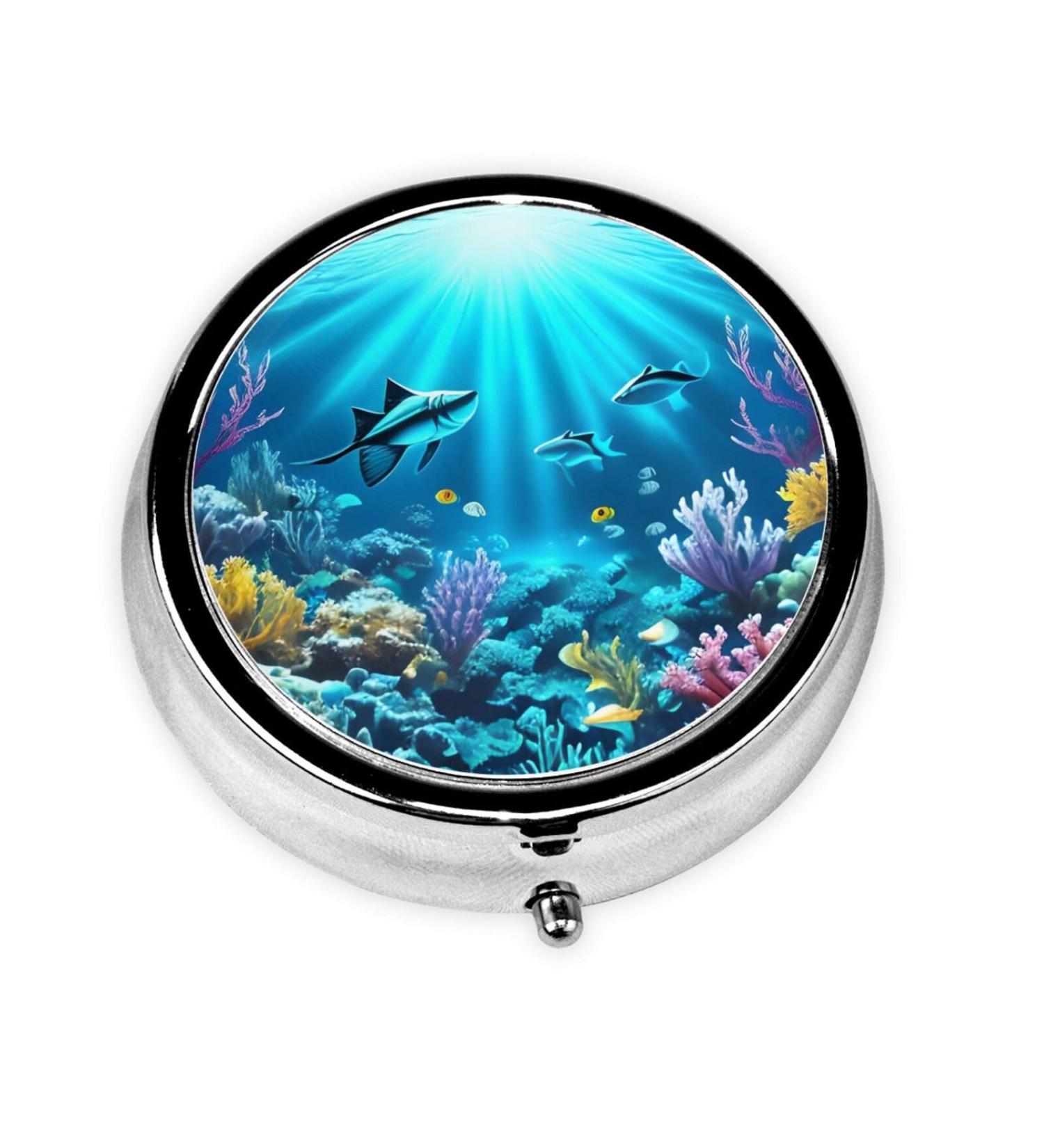Submarine Coral Round Pill Box Organizer - 3 Compartment Travel Pill Case for International Shipping - Buy Online on GoSupps.com