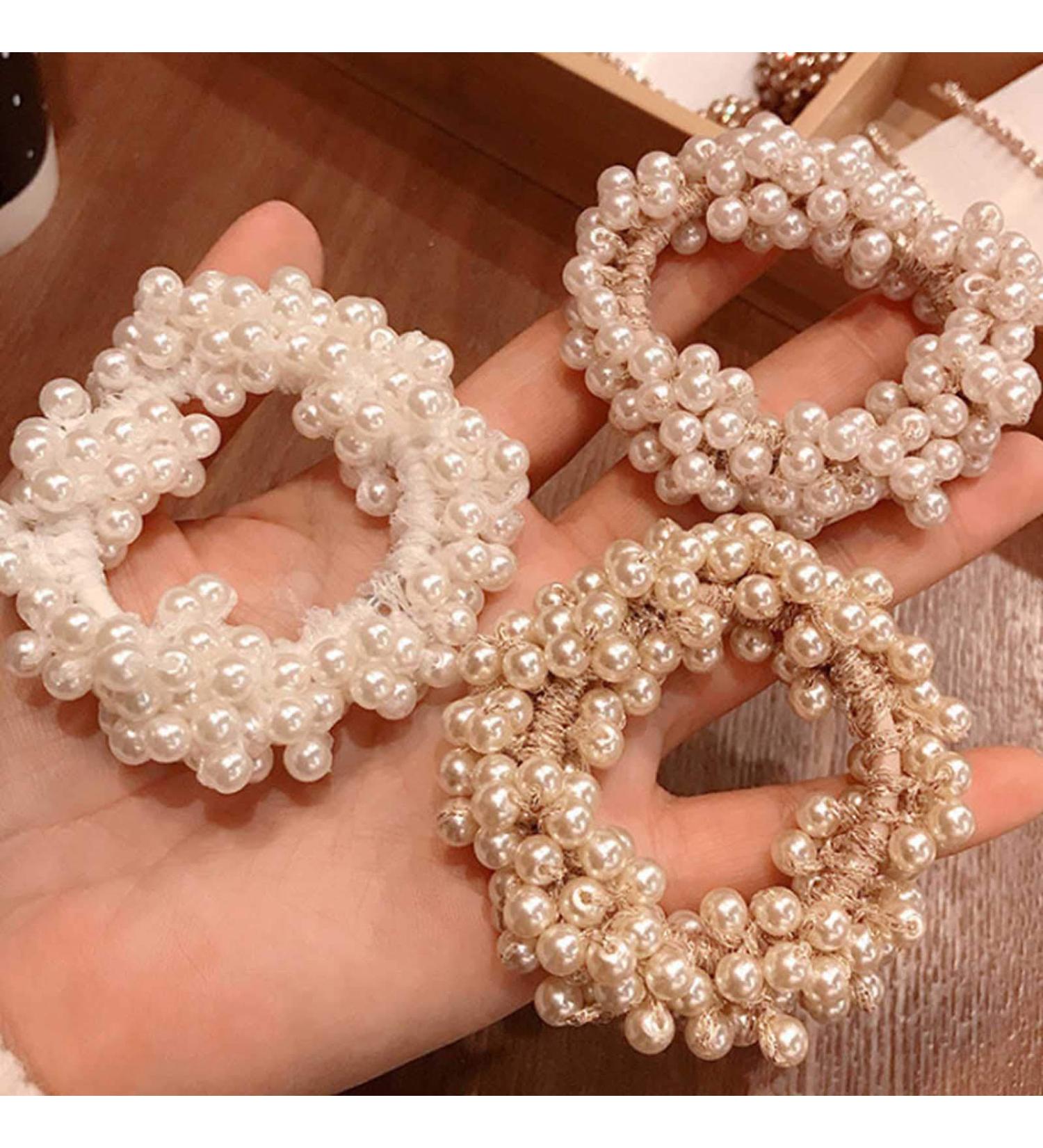 Runmi Hair Ties | 3 Pack Pearl Scrunchies & Beaded Ponytail Holders | Stylish Hair Accessories for Women & Girls - Buy Online on GoSupps.com