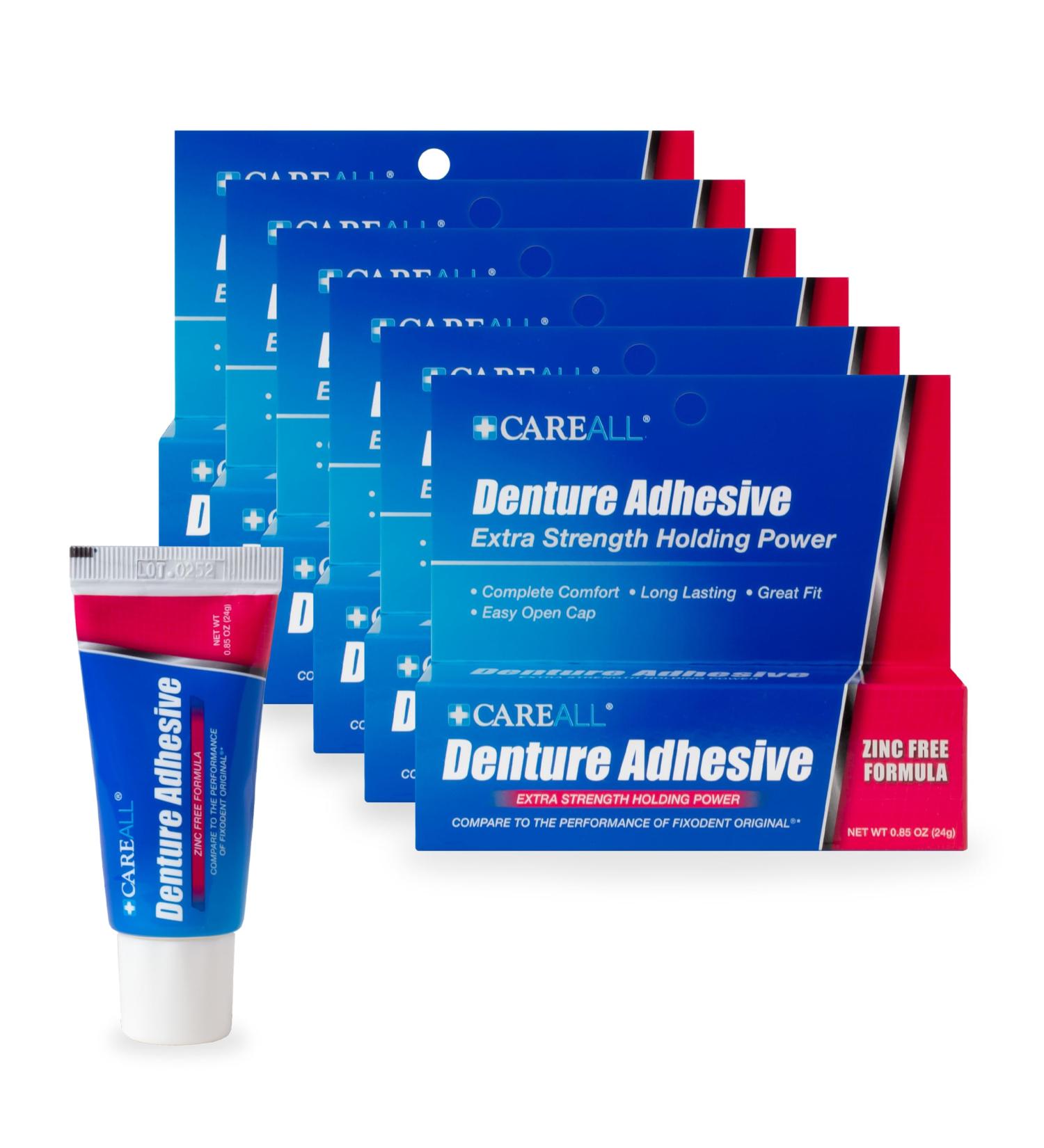 CareAll Denture Adhesive 0.85 oz | Zinc Free Maximum Hold | Bulk Pack of 6 | Natural Ingredients | Travel Size - Buy Online on GoSupps.com