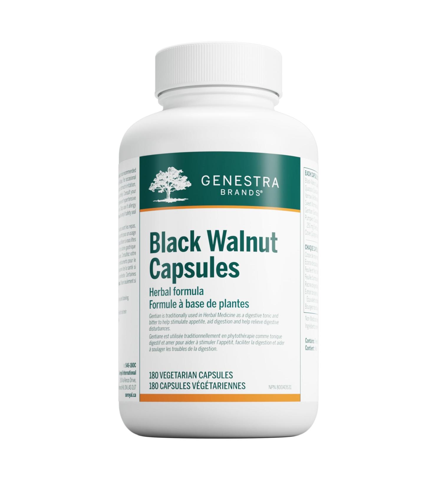 Genestra Brands - Black Walnut Capsules - Herbal Formula to Support Digestive Health - 180 Vegetable Capsules - Buy Online on GoSupps.com