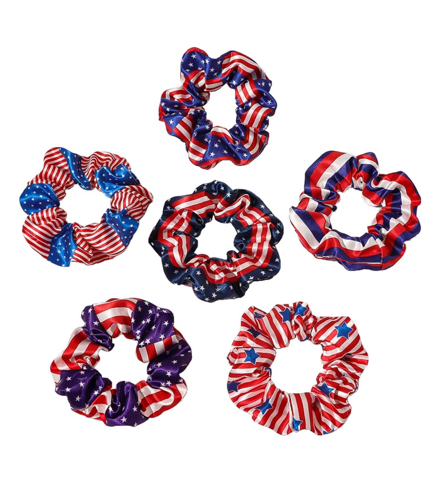 Cute Satin Hair Scrunchies Set - 6 Colors, American Flag Theme - Buy Online on GoSupps.com
