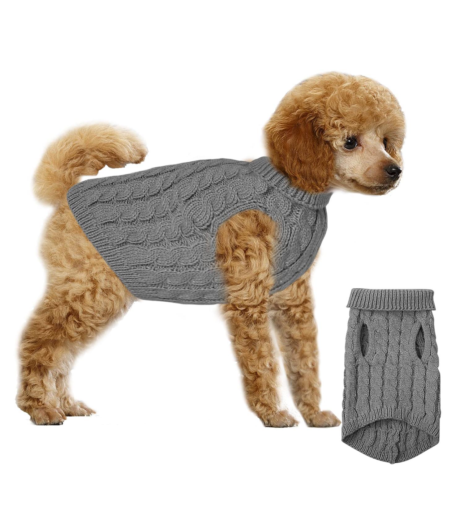 Cozy Winter Dog Sweater - Knitted Turtleneck Pullovers for Small & Medium Dogs/Cats | Warm Gray Pet Clothing - Buy Online on GoSupps.com