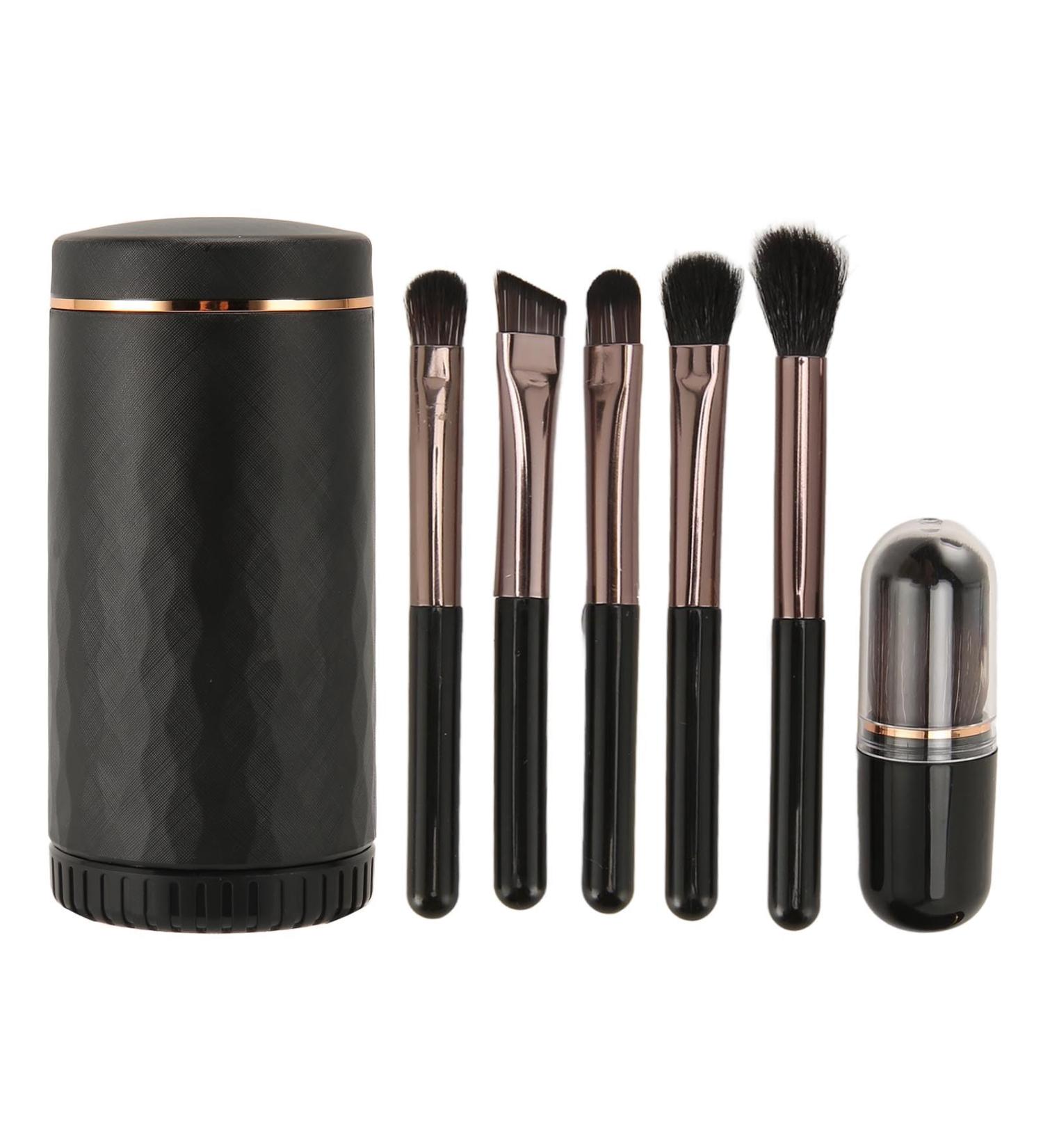 Portable 6-Piece Black Makeup Brush Set with Mirror - Foundation Powder & Shadow Blending - Buy Online on GoSupps.com