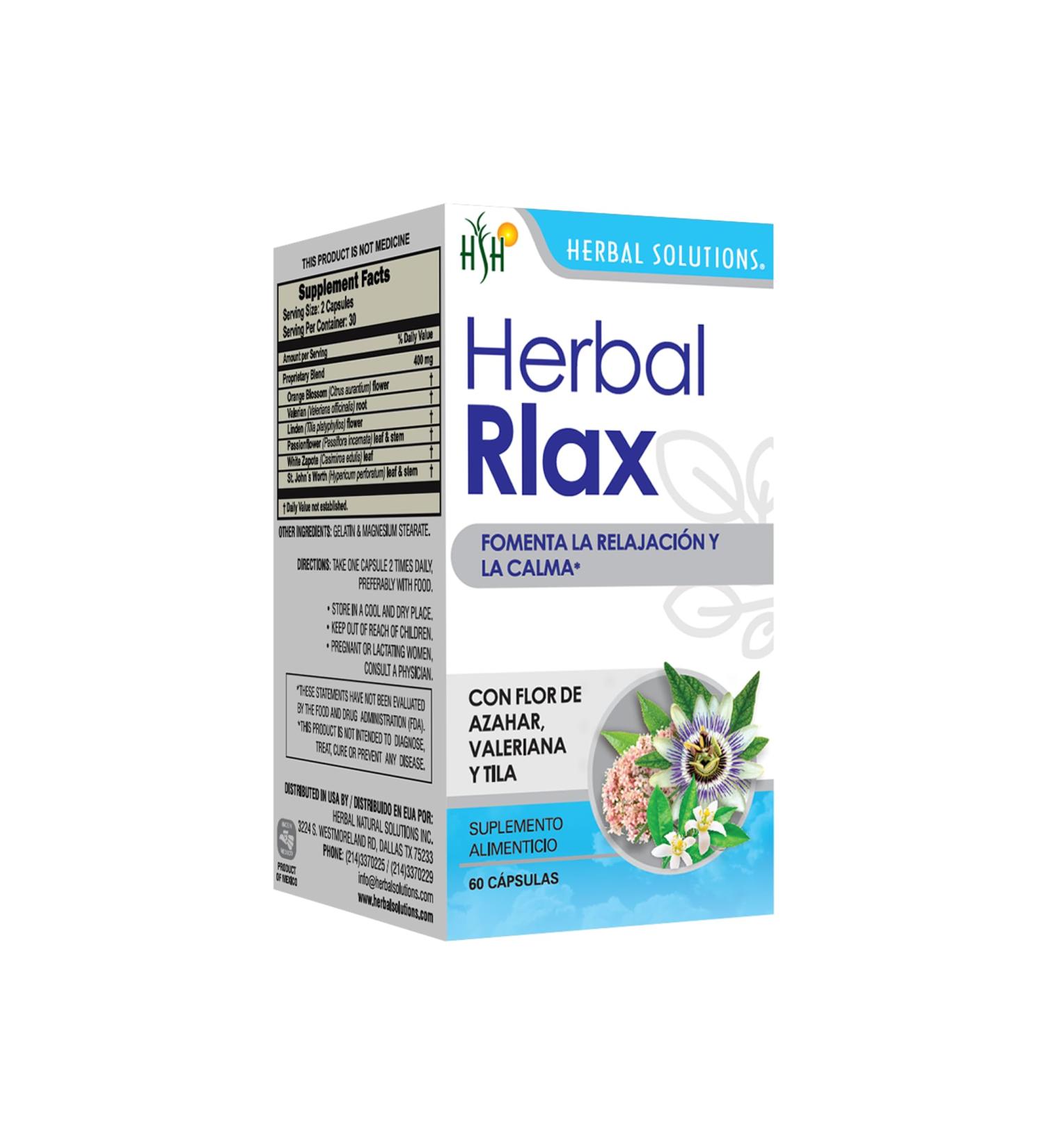 Herbal Solutions RLAX Natural Relaxation & Sleep Support Supplement Calming Herbal Formula for Occasional Stress 60 Capsules