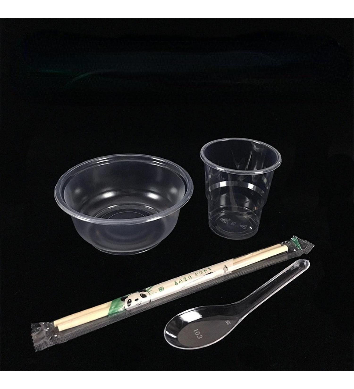 Disposable Tableware Bowls and Chopsticks Spoons Chopsticks Cups Four Piece Set of Plastic Tableware Healthy and Simple Tableware 360BOWL+Chopsticks+Cup+Spoon 100each - Buy Online on GoSupps.com
