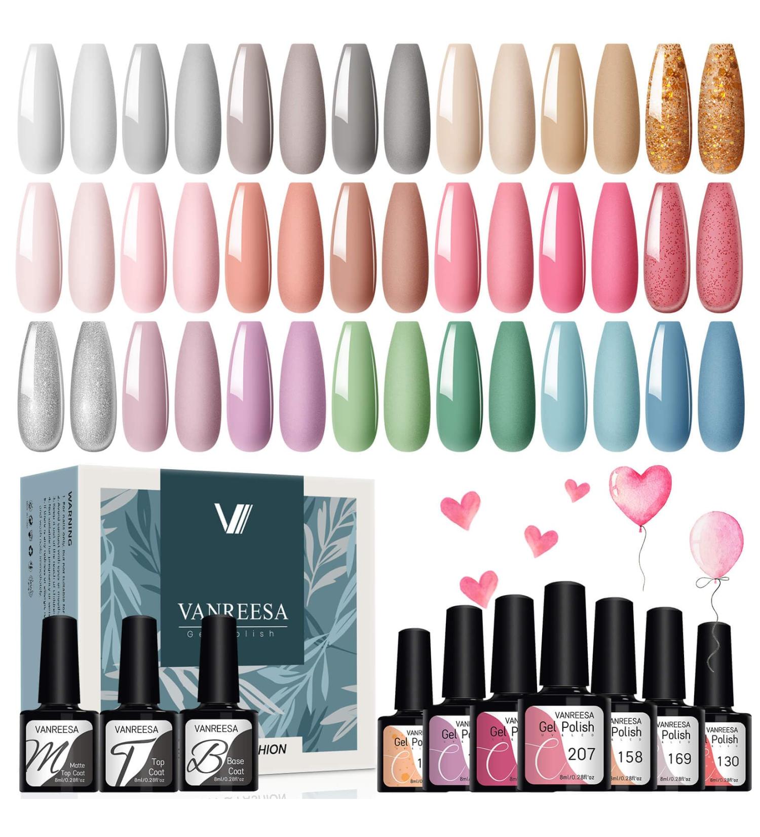 VANREESA Gel Nail Polish Set 24 PCS Gel Nail Polish Kit Soak Off Nail Gel Polish Set Beige Pink Purple Blue Green Starter Kit Base Top Coat Require UV/LED Lamp Nails Set Gifts for Women Ceramic Glaze - Buy Online on GoSupps.com