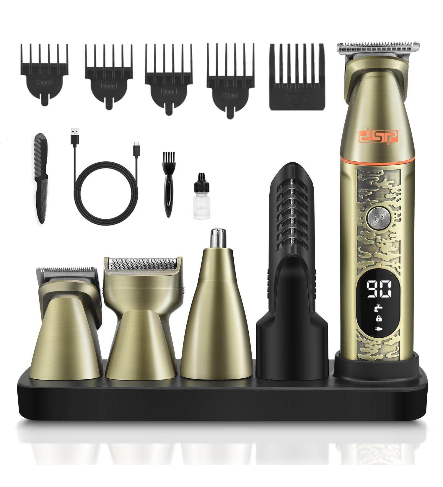 DSP 6 in 1 Men's Grooming Kit - Professional Clipper & Trimmer Set for Mustache Body & Nose Hair - Waterproof IPX6 U-Shaped Hair Clipper - Buy Online on GoSupps.com